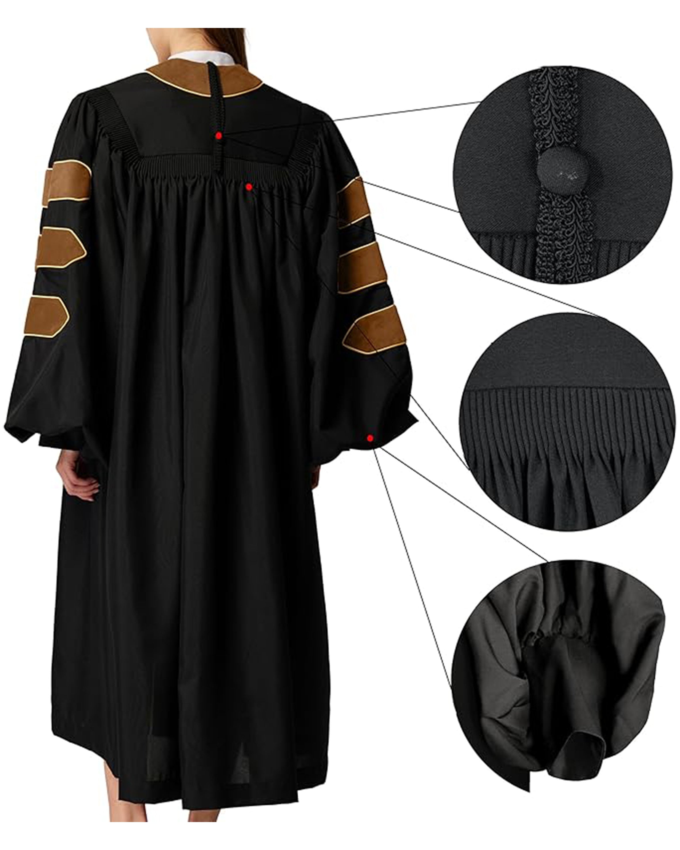 Deluxe Doctoral Graduation Gown|Graduation Regalia|PHD Gown with Gold Piping