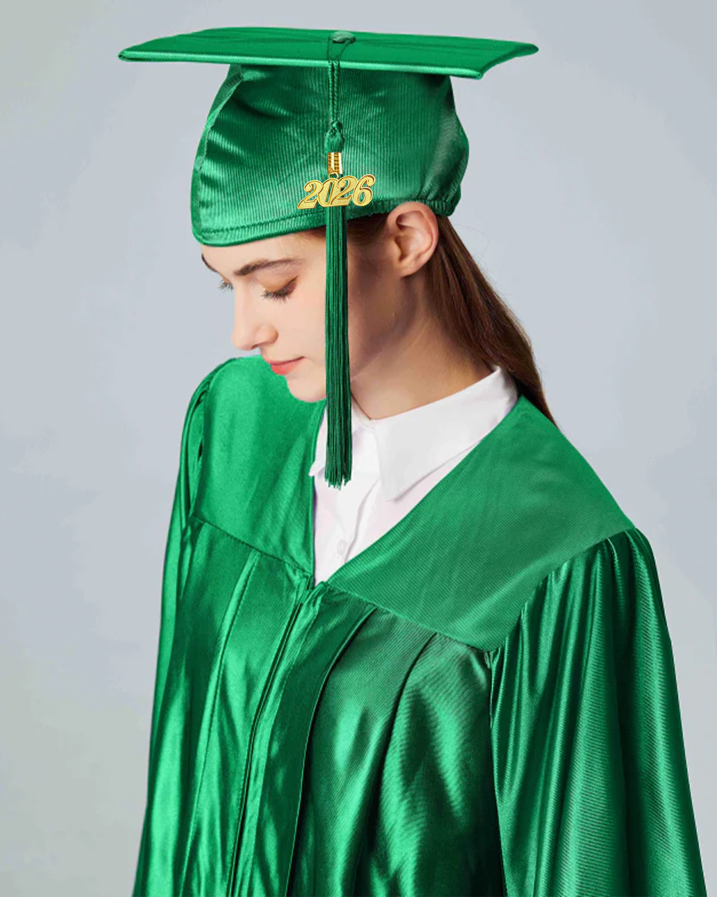 Unisex Shiny Graduation Cap and Gown with Tassel 2026 Year Charm ( Rich Color )