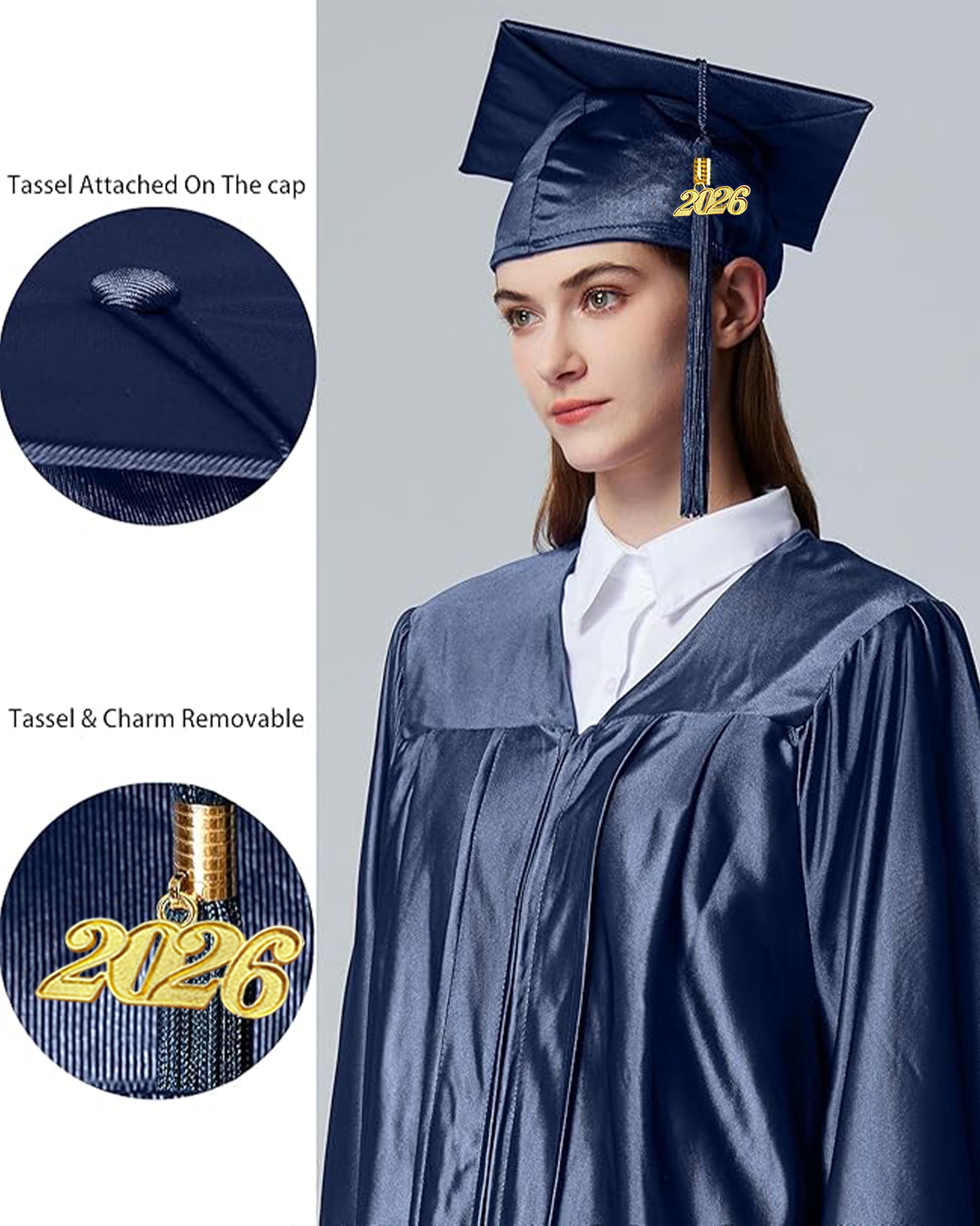MyGradDay Unisex Adult Shiny Graduation Cap with Tassel 2026 Year Charm