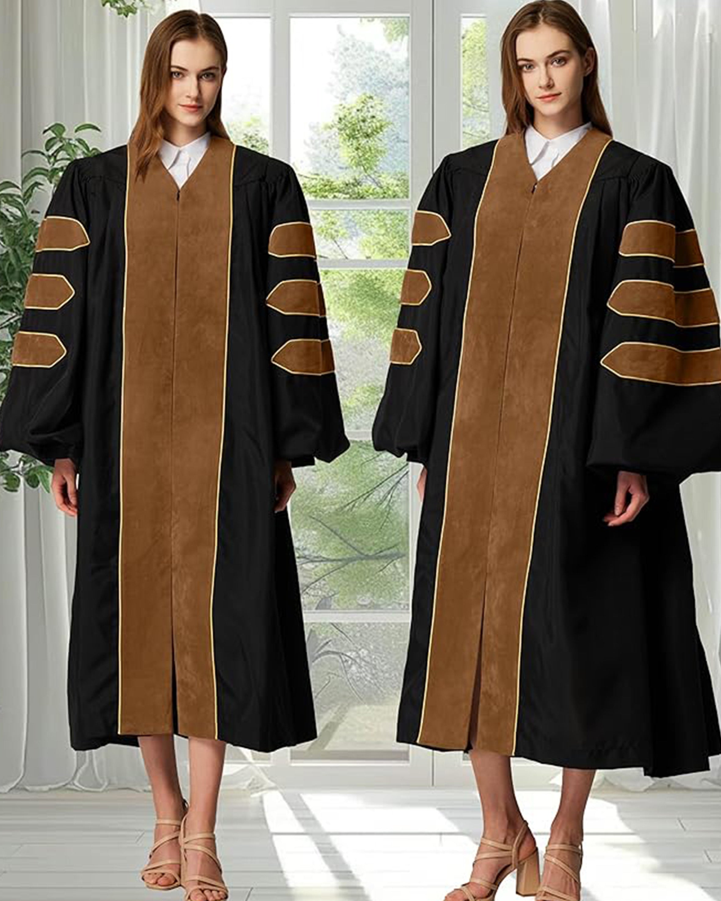 Deluxe Doctoral Graduation Gown|Graduation Regalia|PHD Gown with Gold Piping