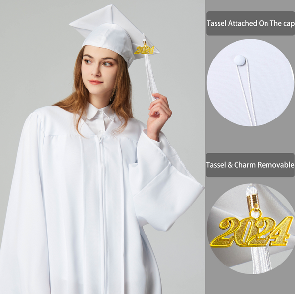 Unisex Adult Matte Graduation Cap with Graduation Tassel Charm 2024（White）