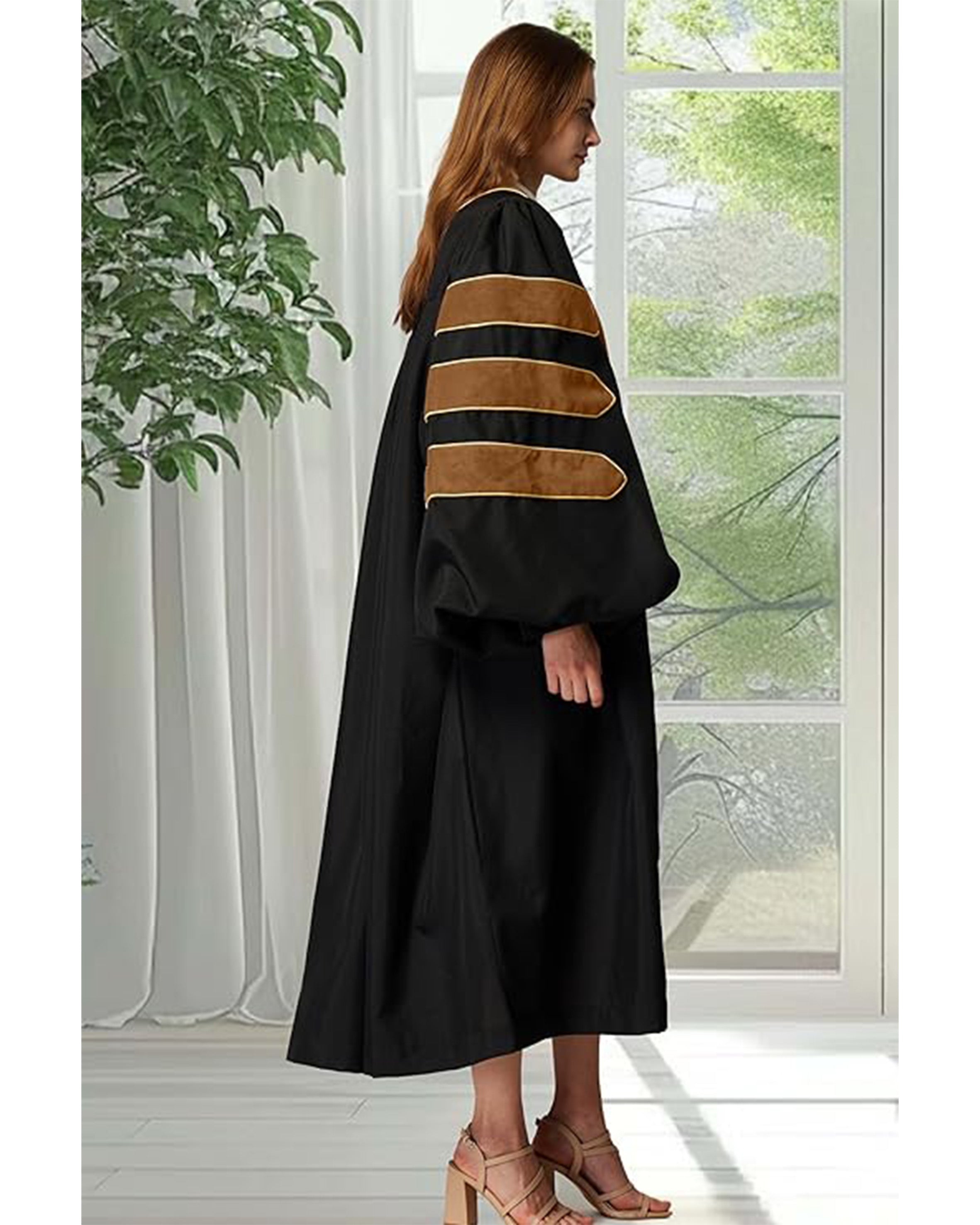 Deluxe Doctoral Graduation Gown|Graduation Regalia|PHD Gown with Gold Piping