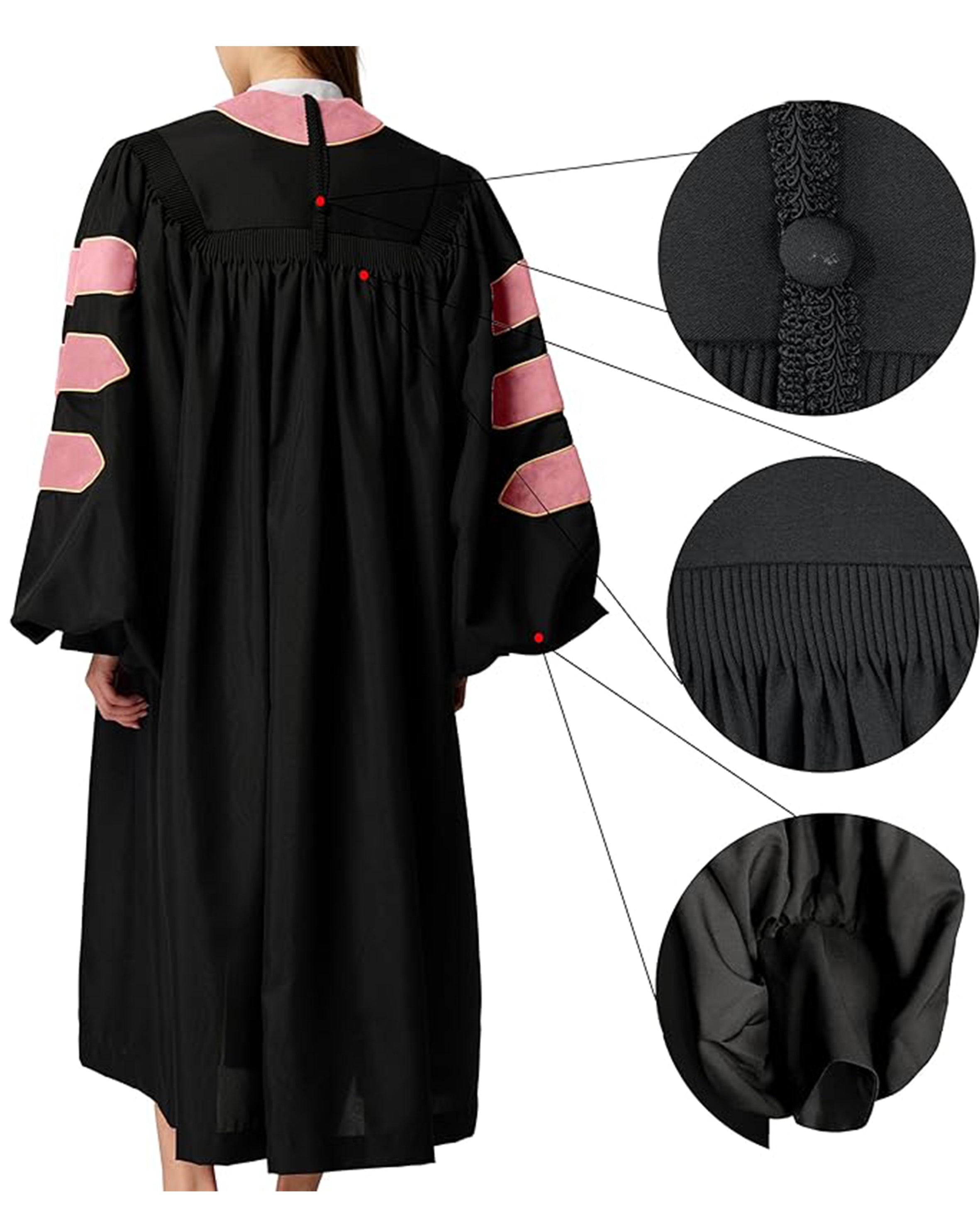 Deluxe Doctoral Graduation Gown with Gold Piping and Doctoral Tam Package (Pink Velvet)