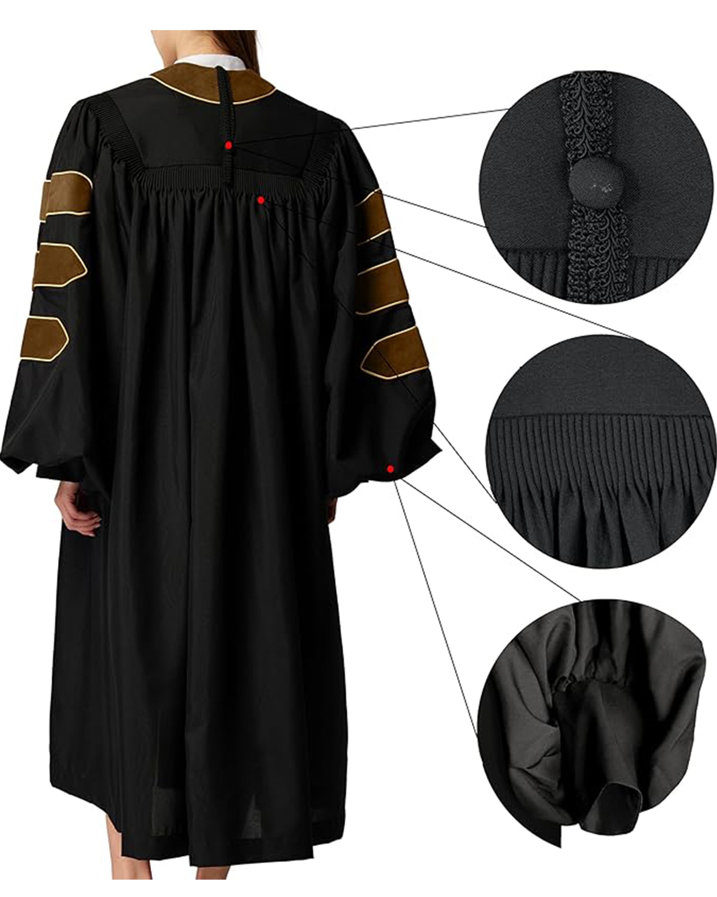 Deluxe Doctoral Graduation Gown with Gold Piping and Doctoral Tam Package (Brown Velvet)