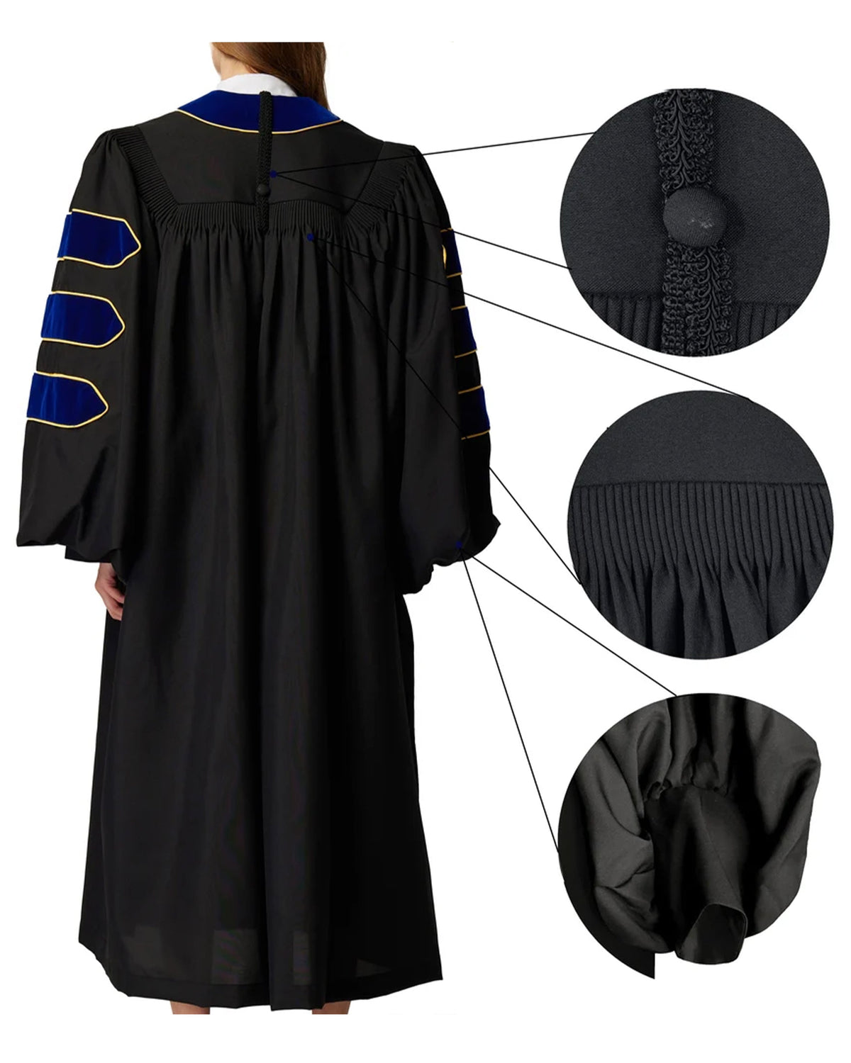 Deluxe Doctoral Graduation Gown with Gold Piping Plus Doctoral Tam and Doctoral Hood  Package MyGradDay