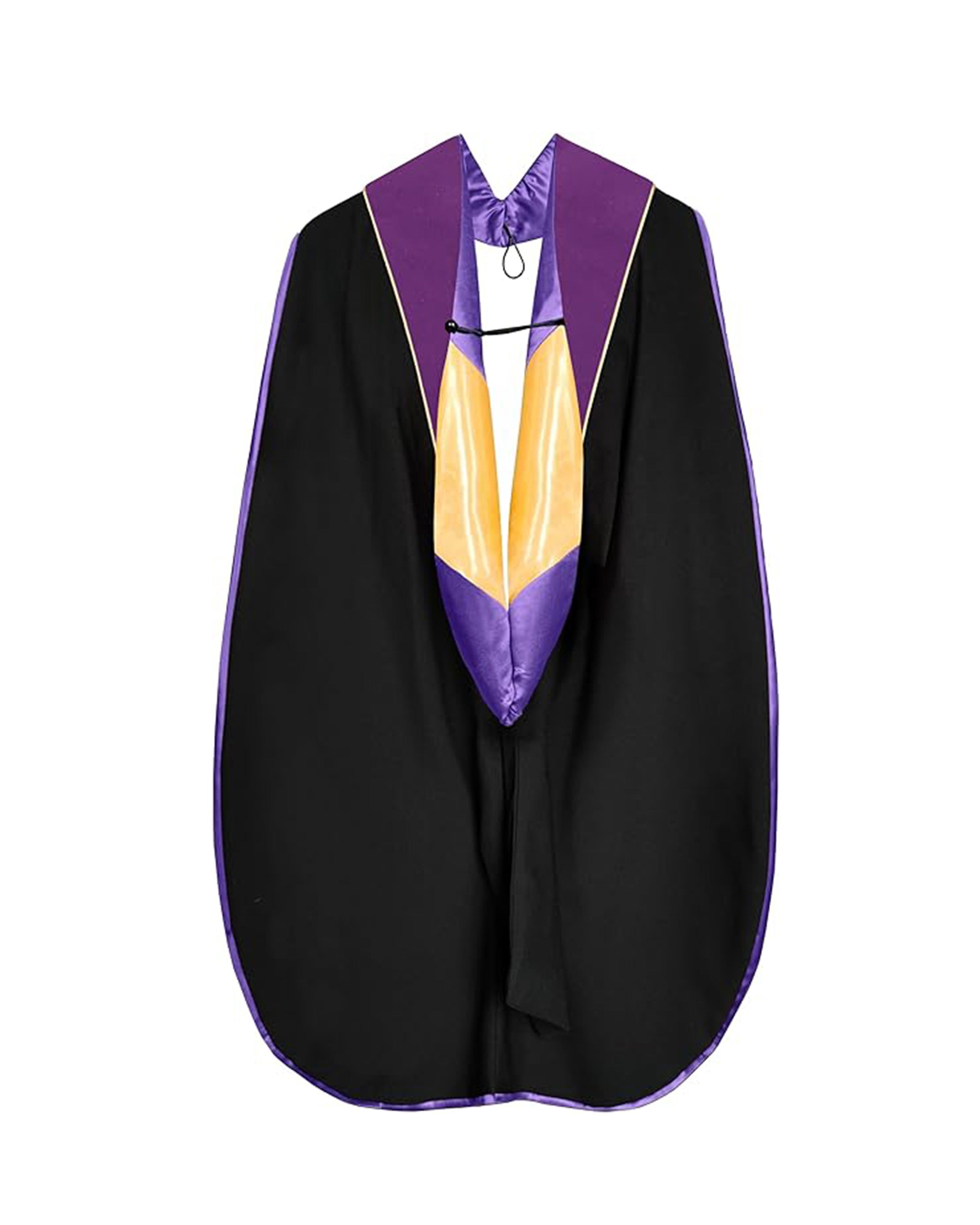 Deluxe Doctoral Graduation Gown with Gold Piping Plus Doctoral Tam and Doctoral Hood  Package