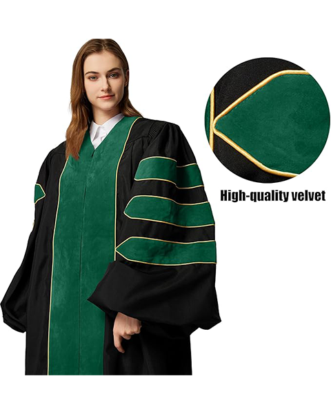 Deluxe Doctoral Graduation Gown|Graduation Regalia|PHD Gown with Gold Piping