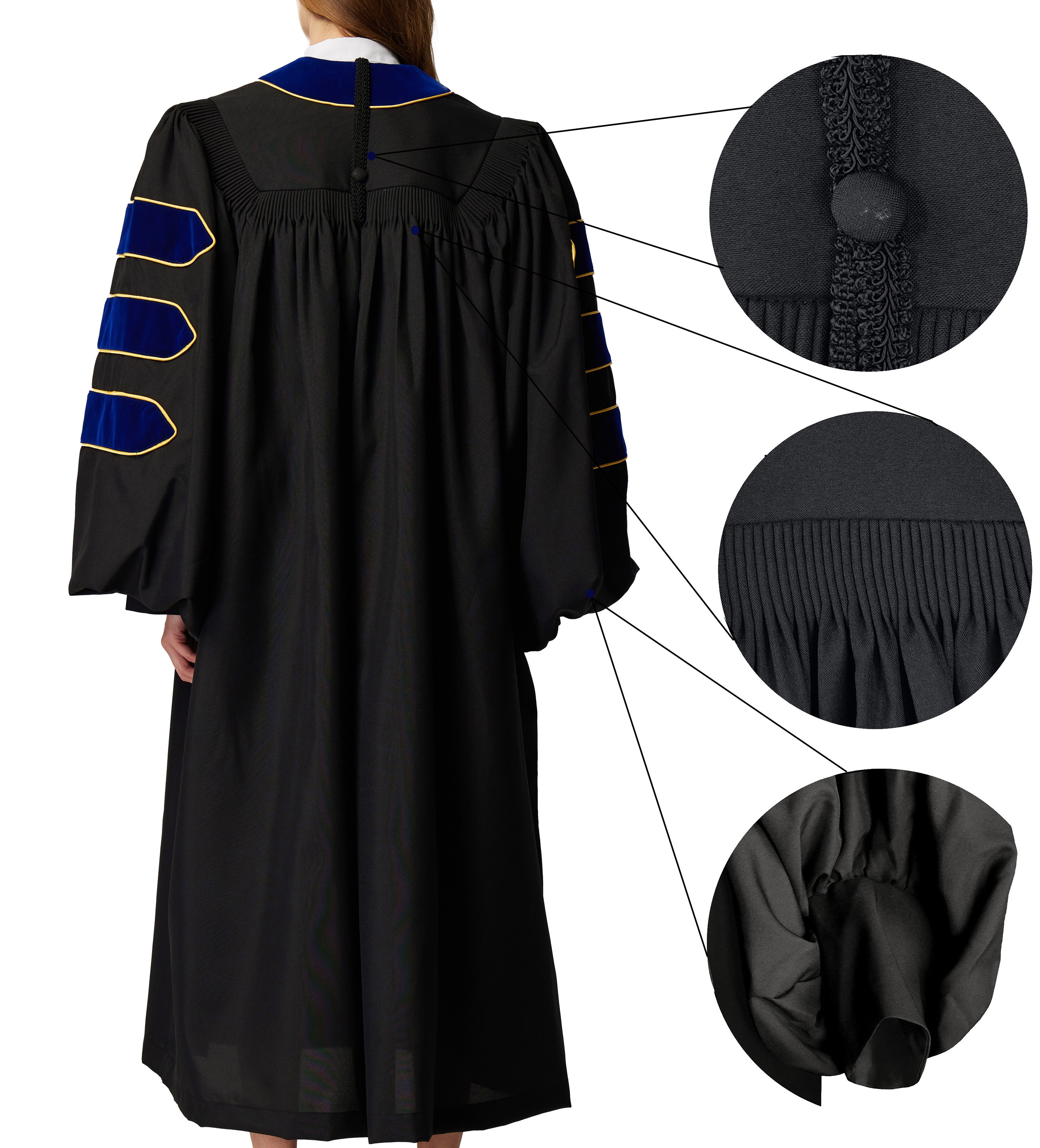 Deluxe Doctoral Graduation Gown with Gold Piping Plus Doctoral Tam and Doctoral Hood  Package