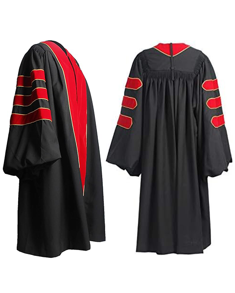 Deluxe Doctoral Graduation Gown with Gold Piping Plus Doctoral Tam and Doctoral Hood  Package