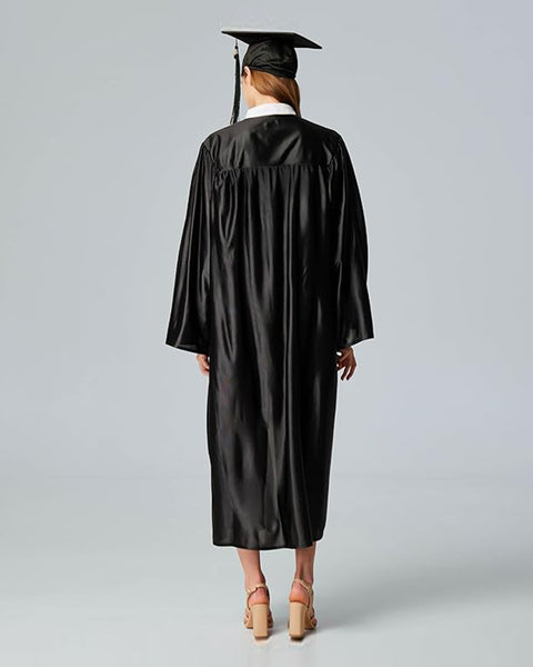 Unisex  Shiny Graduation Cap & Gown with Tassel 2025 Year Charm Rich Color（Black）
