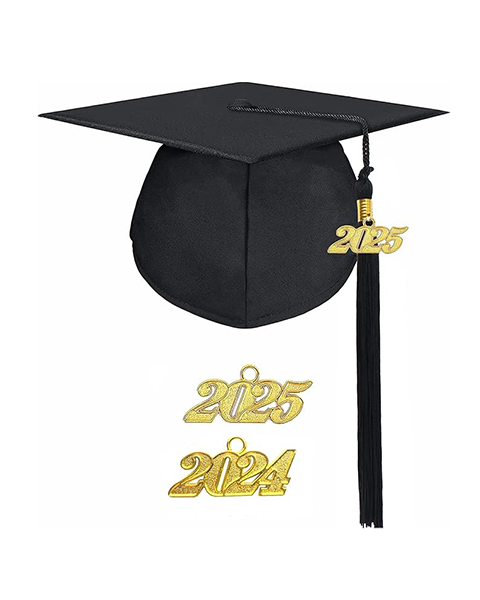 MyGradDay Unisex Adult Matte Graduation Cap with 2024 2025 Tassel Year Charm for High School & Bachelor