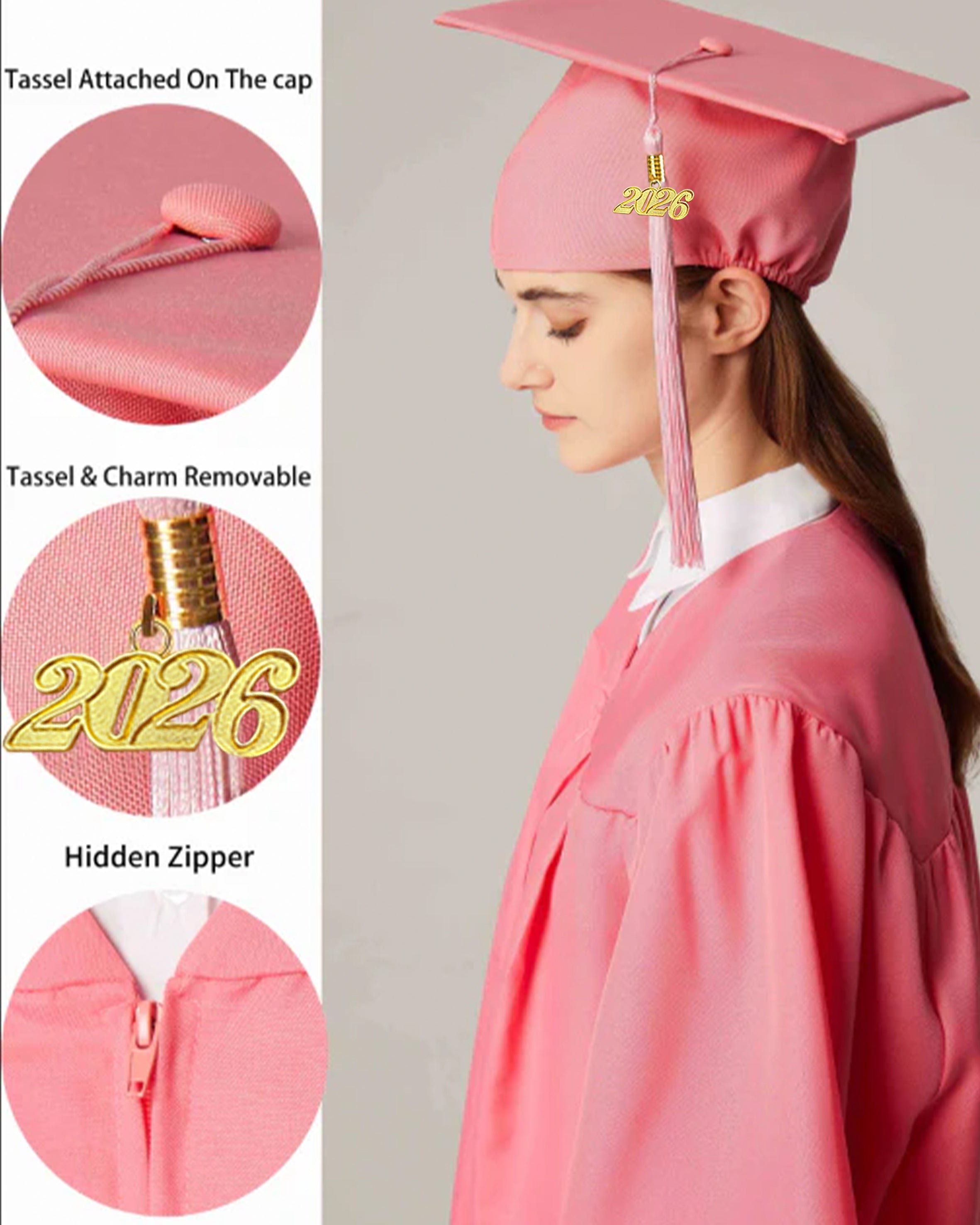 Unisex Matte Graduation Cap & Gown with Tassel 2026 Year Charm ( Rich Color )