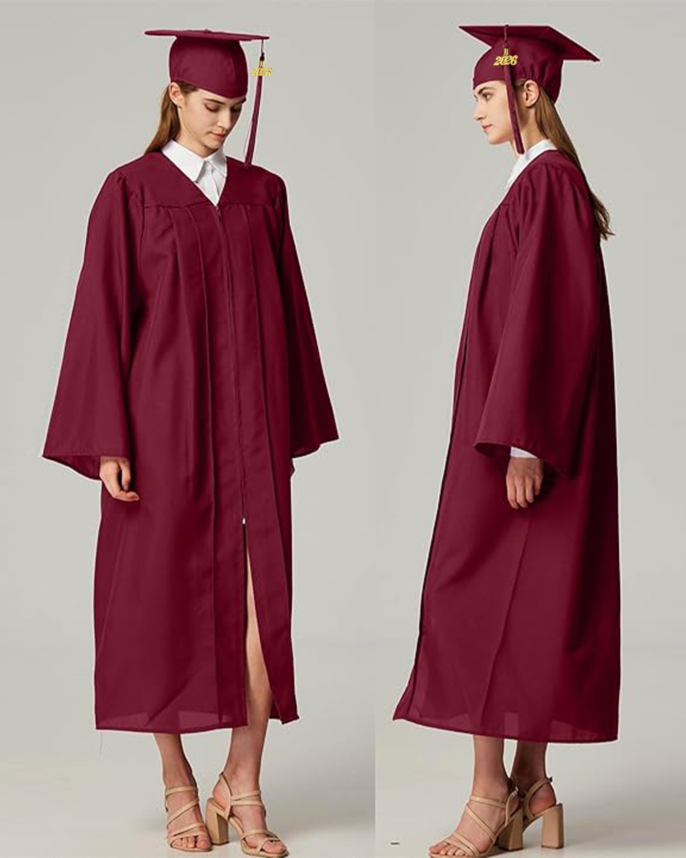 Unisex Matte Graduation Cap & Gown with Tassel 2026 Year Charm ( Rich Color )