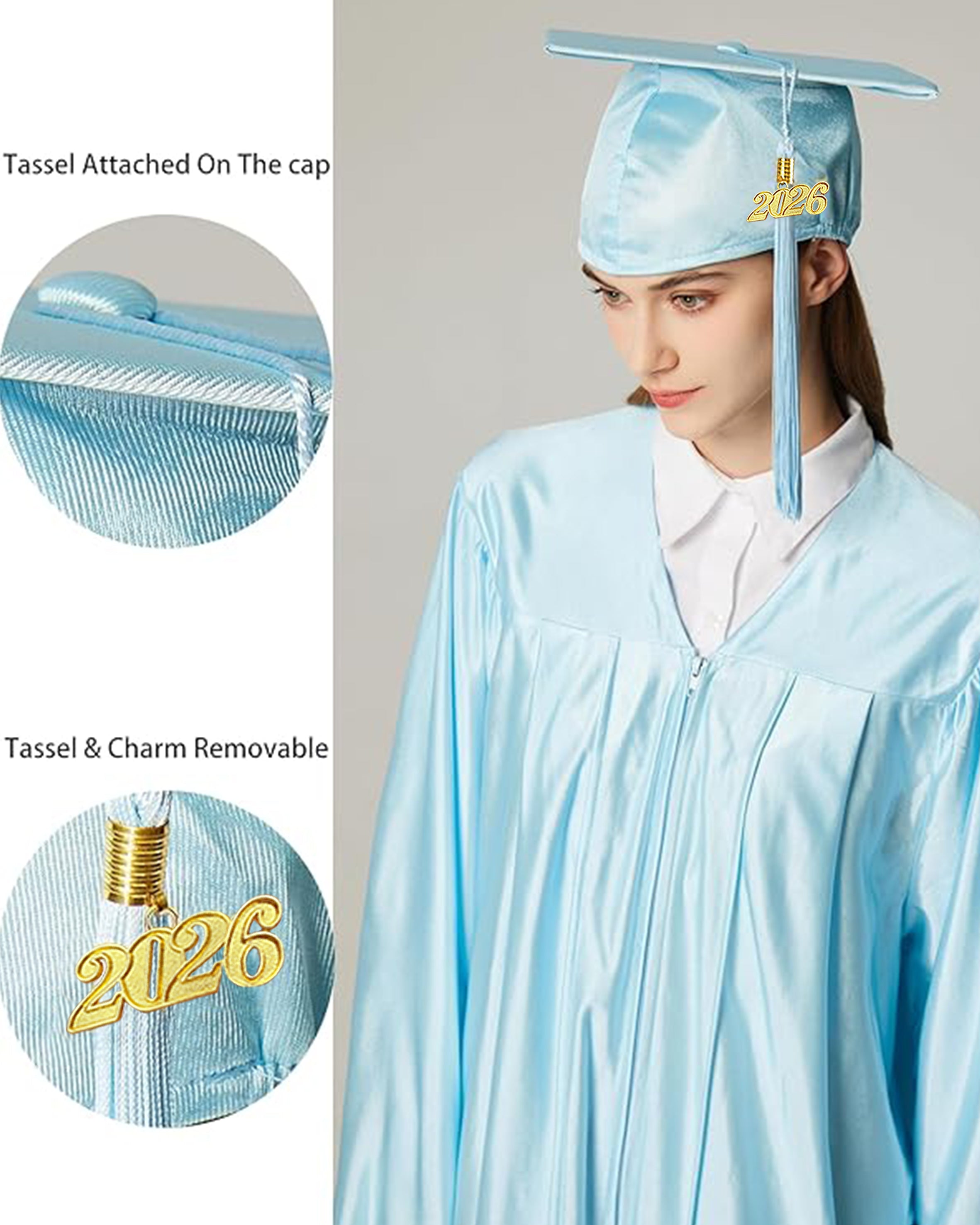 MyGradDay Unisex Adult Shiny Graduation Cap with Tassel 2026 Year Charm