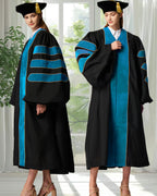 Deluxe Doctoral Graduation Gown with Gold Piping and Doctoral Tam Package (Peacock Blue Velvet)