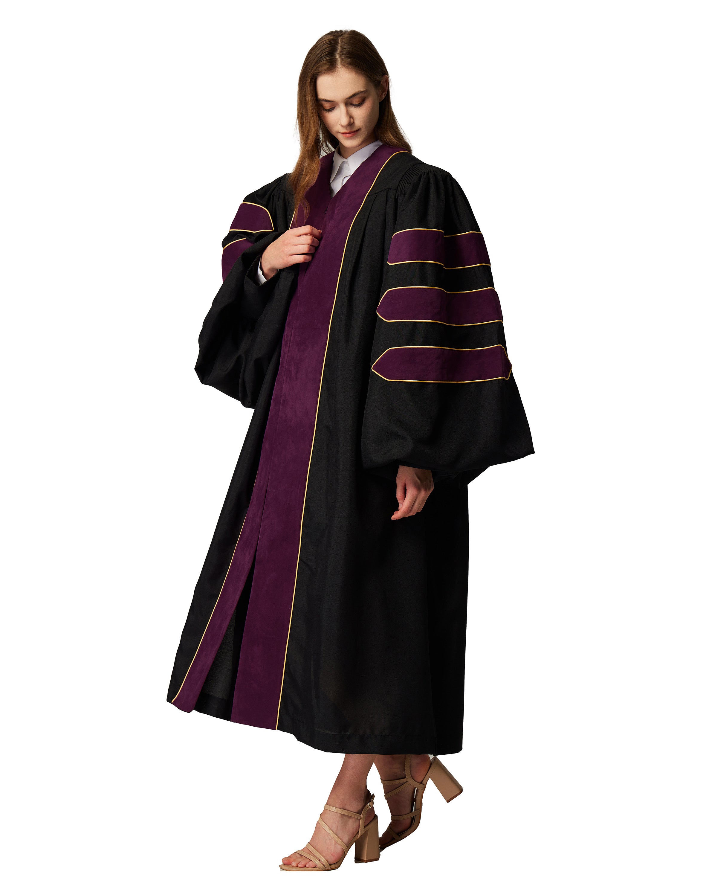 Deluxe Doctoral Graduation Gown|Graduation Regalia|PHD Gown with Gold Piping