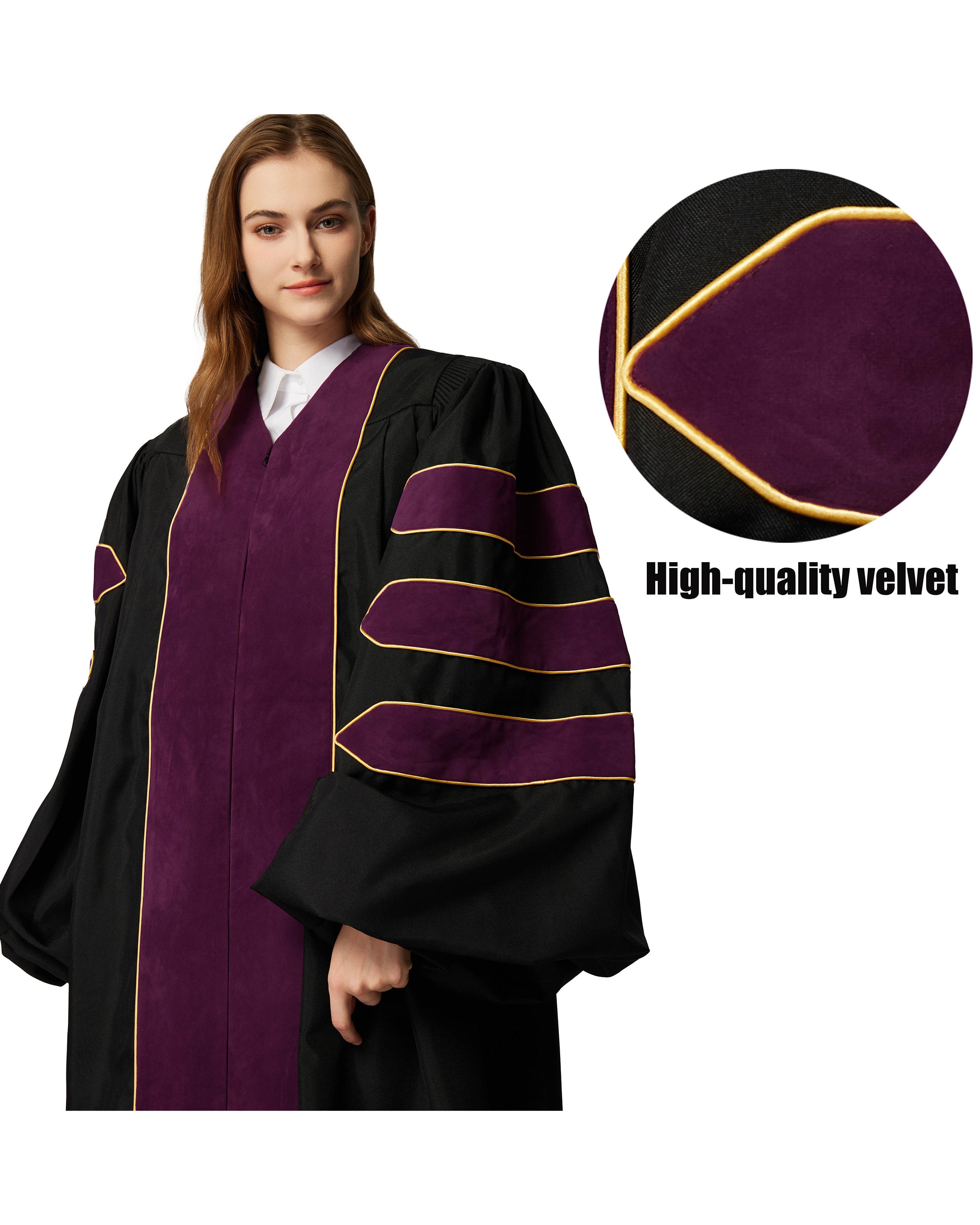 Deluxe Doctoral Graduation Gown|Graduation Regalia|PHD Gown with Gold Piping