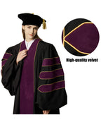 Deluxe Doctoral Graduation Gown with Gold Piping and Doctoral Tam Package (Deep Claret Velvet)