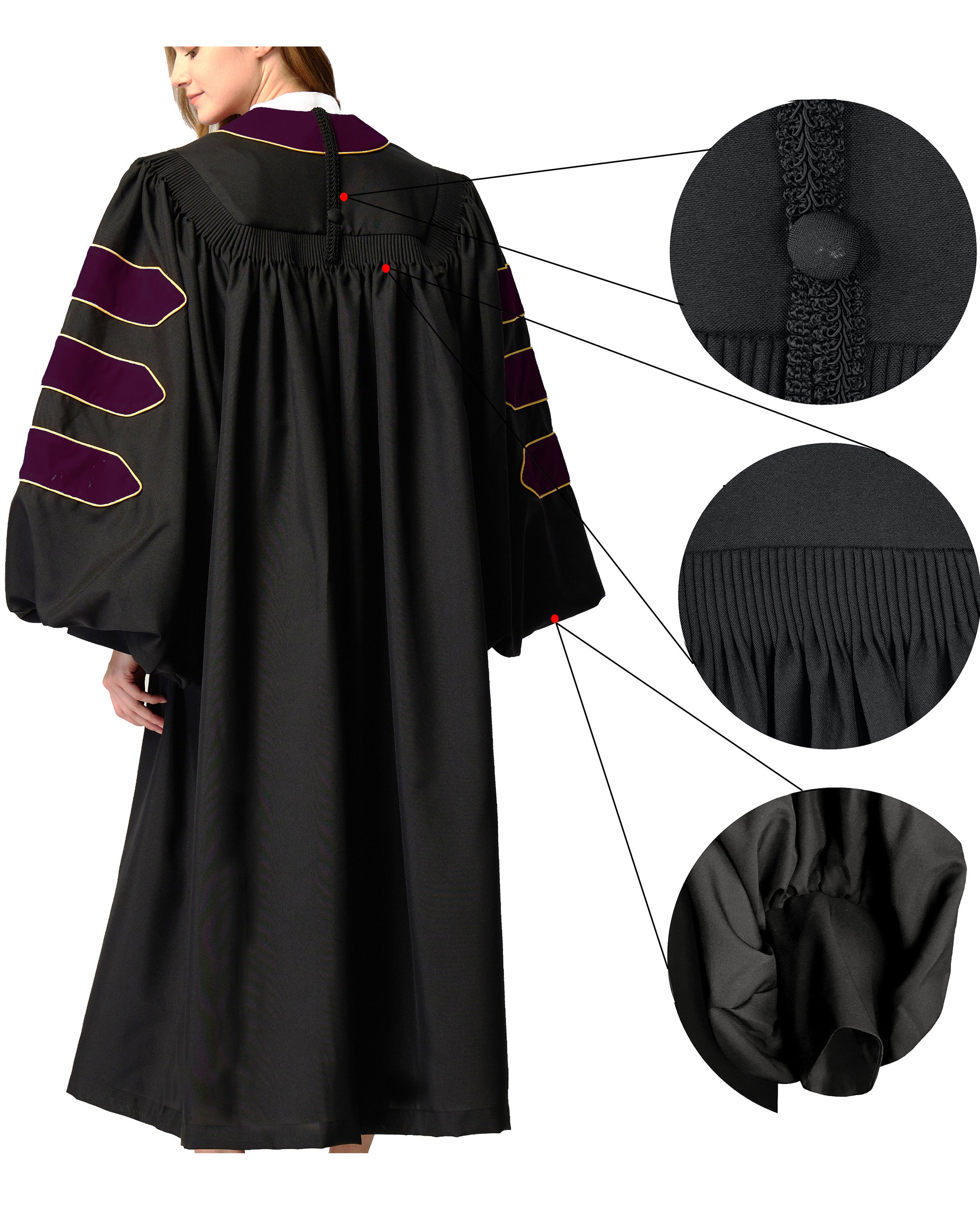 Deluxe Doctoral Graduation Gown with Gold Piping and Doctoral Tam Package (Deep Claret Velvet)