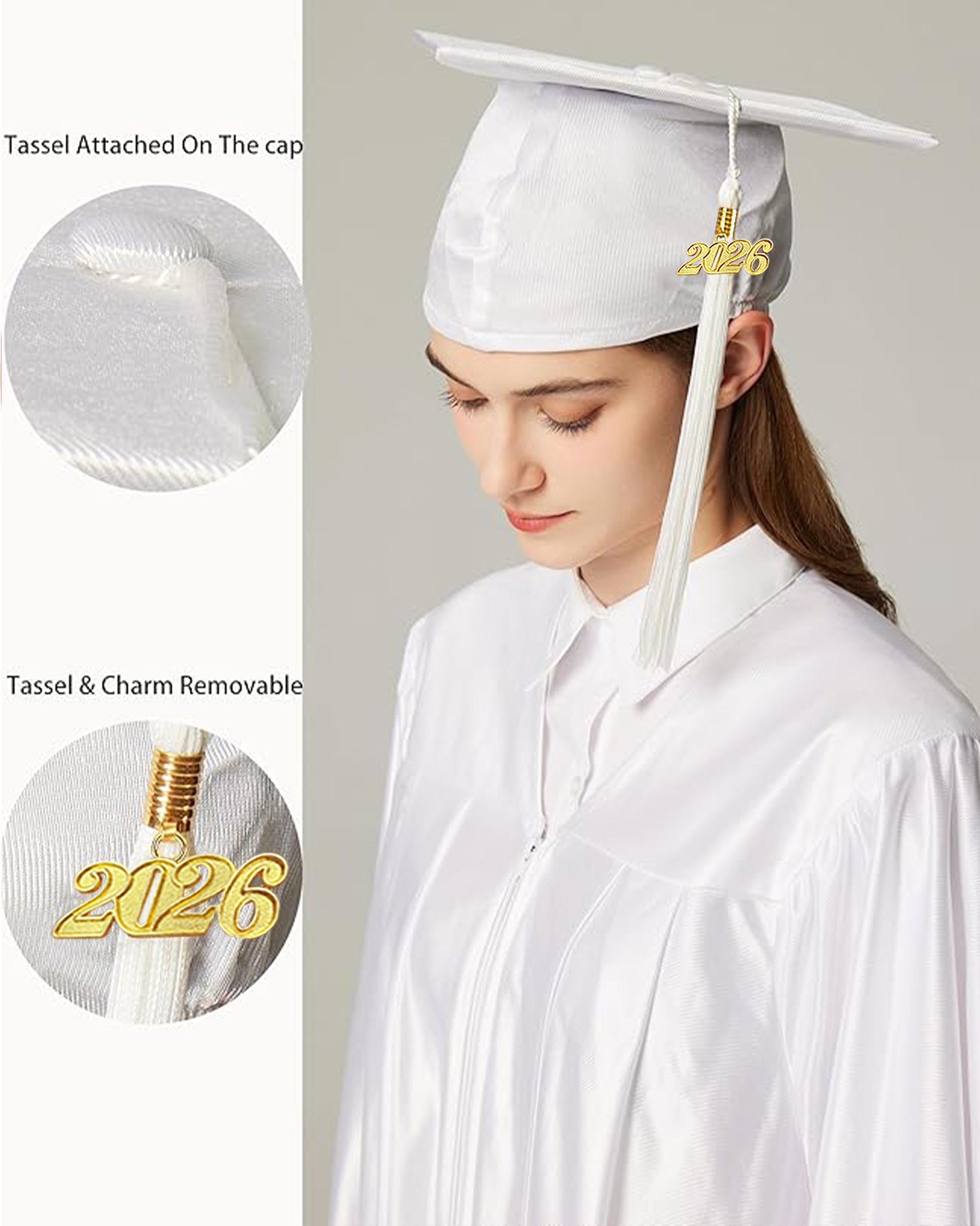 MyGradDay Unisex Adult Shiny Graduation Cap with Tassel 2026 Year Charm