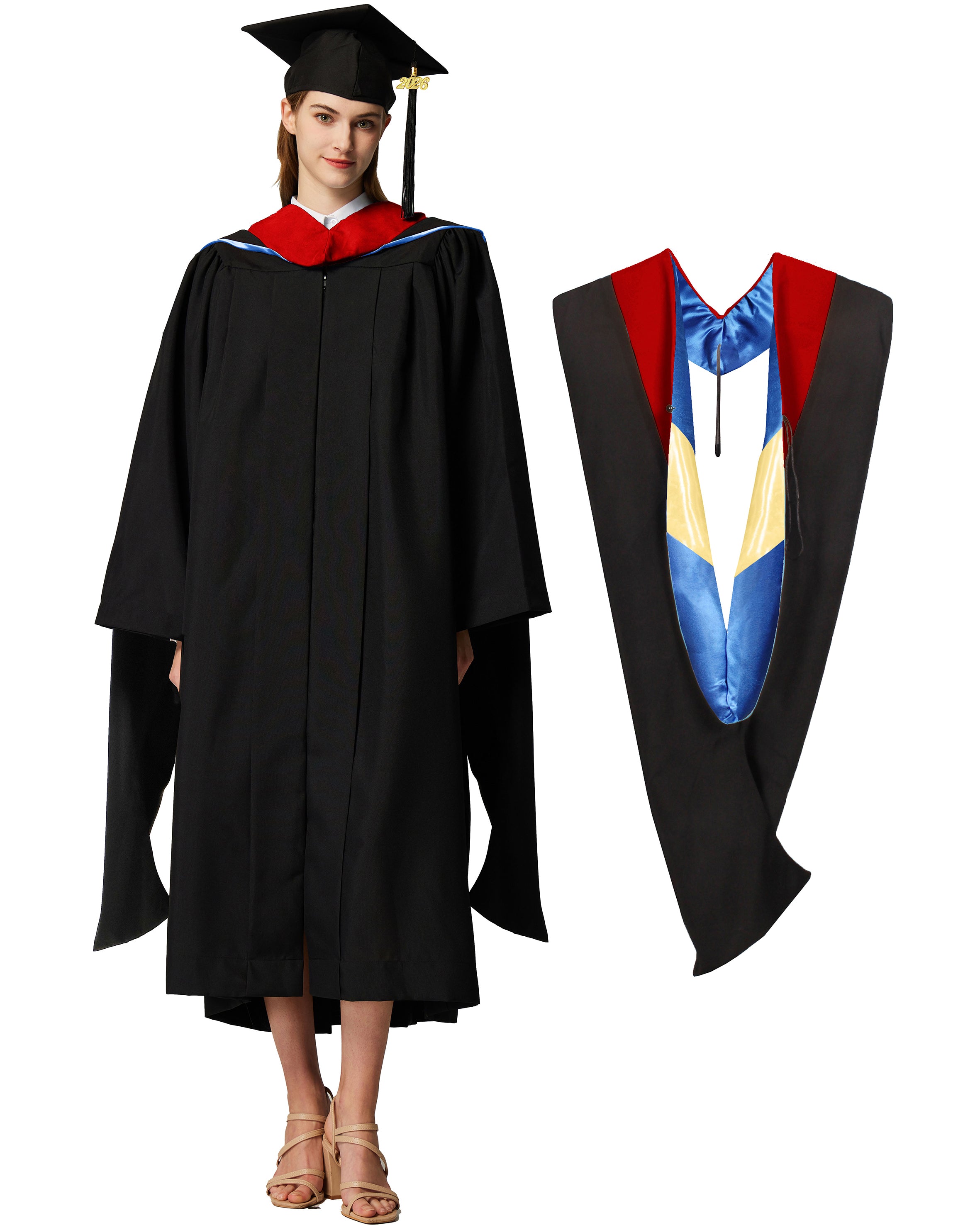 MyGradDay Unisex Master Graduation Gown Cap and Hood Master Regalia with 2026 Tassel