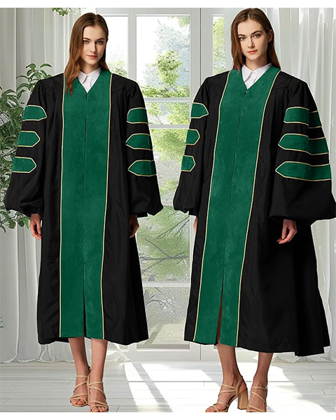 Deluxe Doctoral Graduation Gown|Graduation Regalia|PHD Gown with Gold Piping