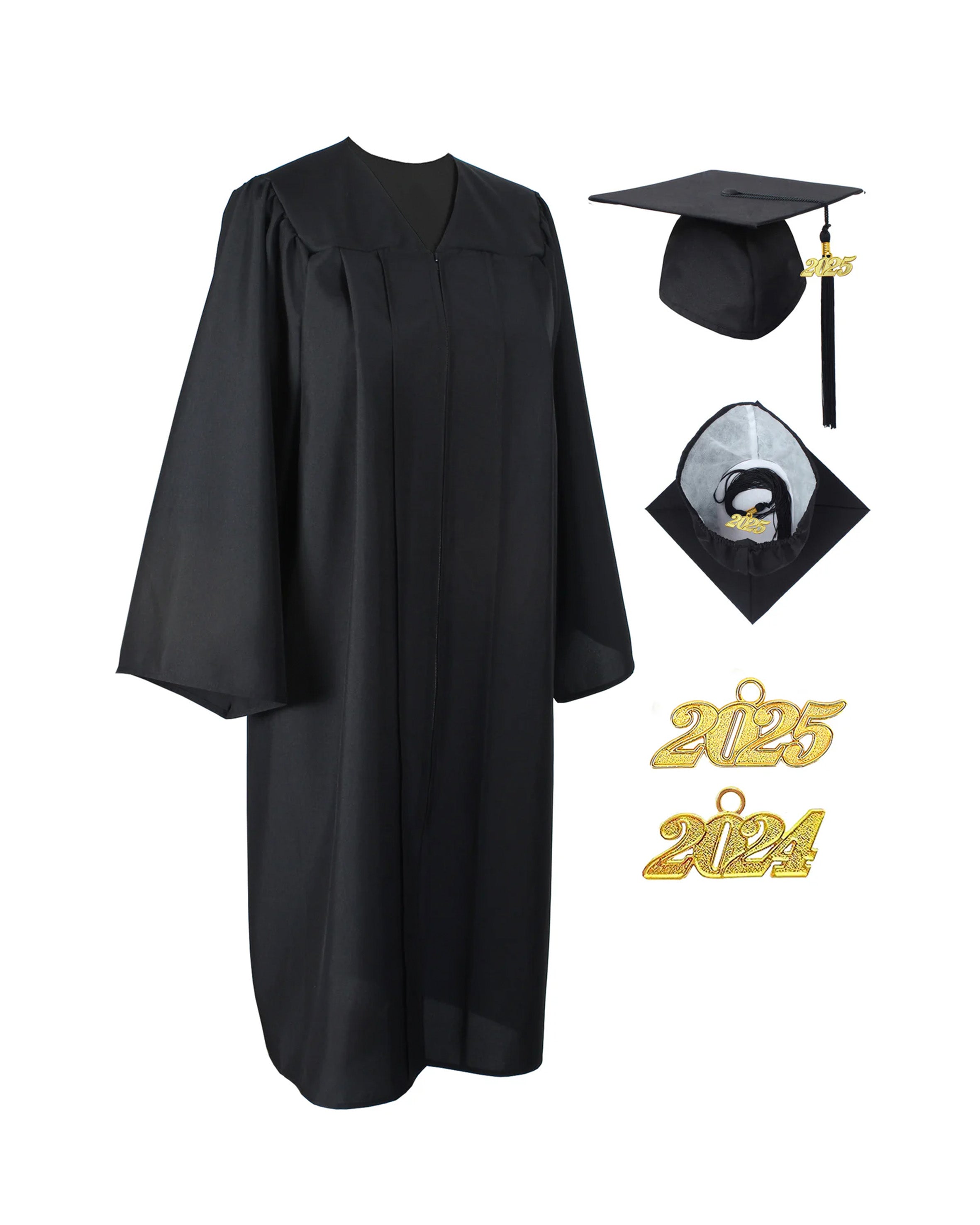 GraduationService Unisex  Matte Graduation Cap & Gown with Tassel 2025 Year Charm Rich Color