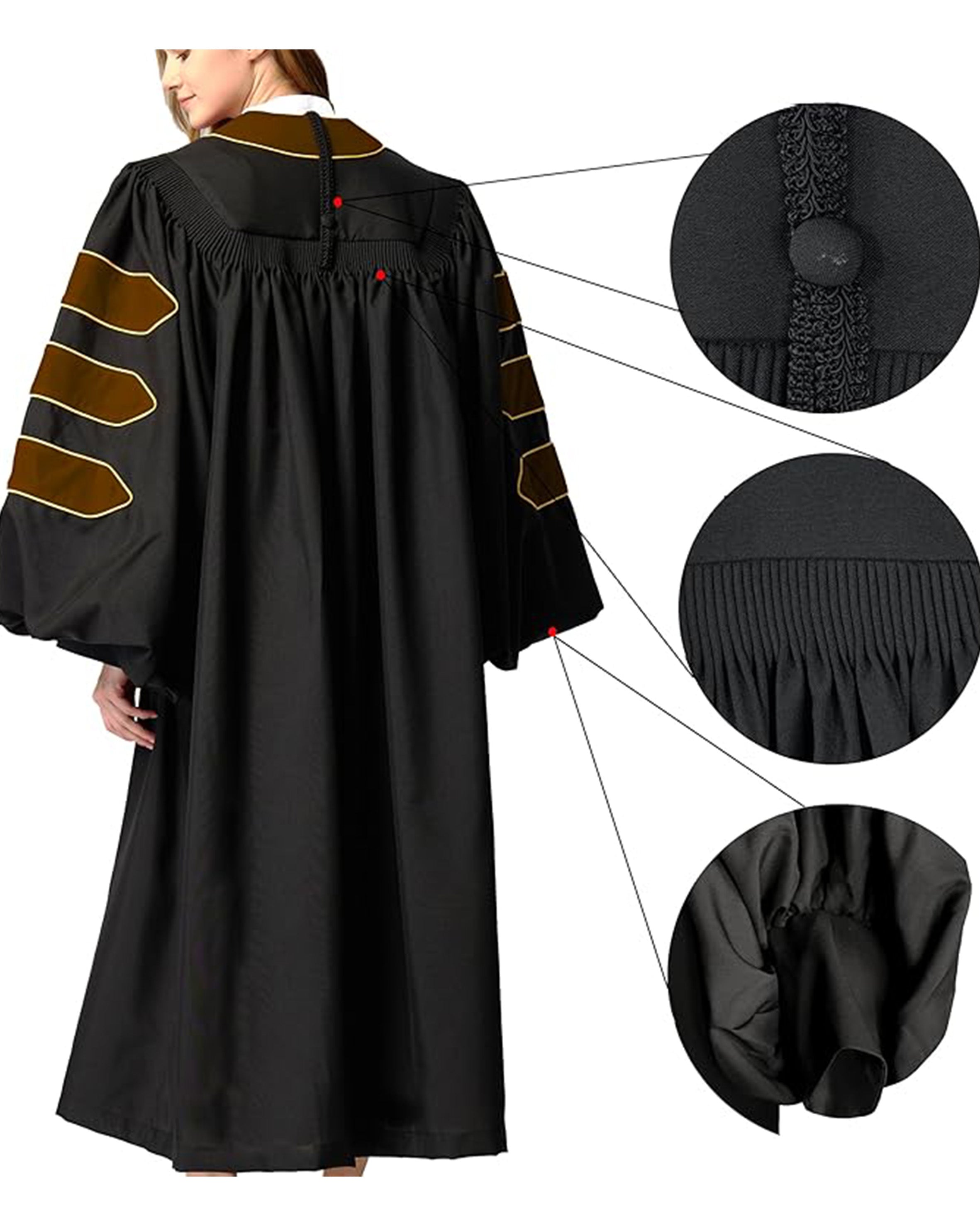 Deluxe Doctoral Graduation Gown|Graduation Regalia|PHD Gown with Gold Piping