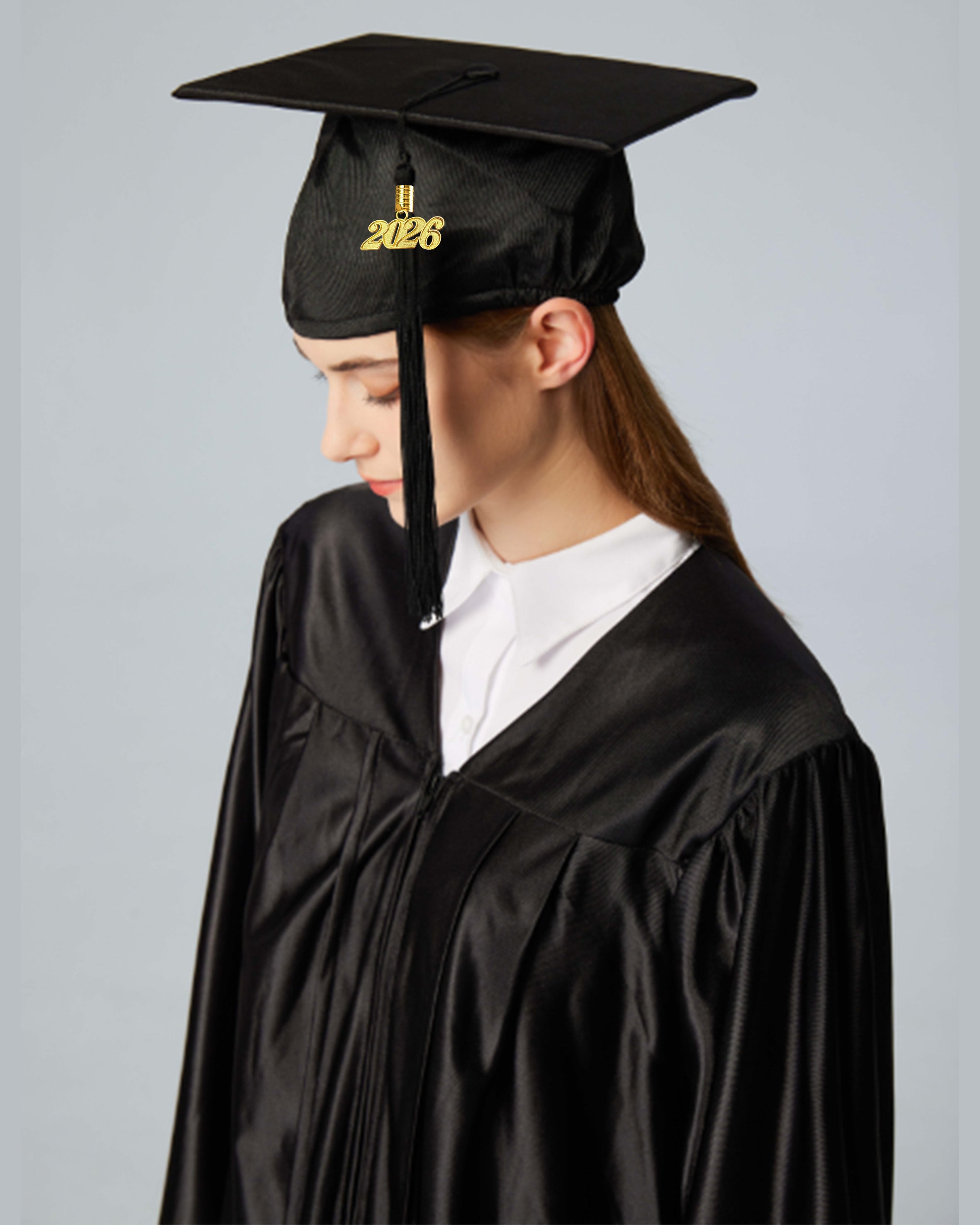 Unisex Shiny Graduation Cap and Gown with Tassel 2026 Year Charm ( Rich Color )