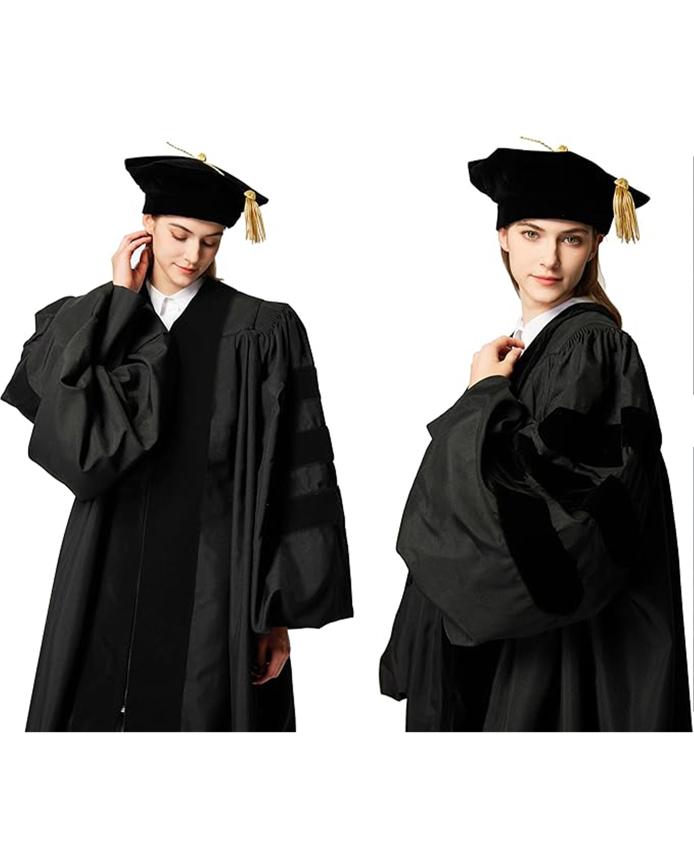 Deluxe Doctoral Graduation Gown with No Piping and Doctoral Tam Package ( Rich Color )