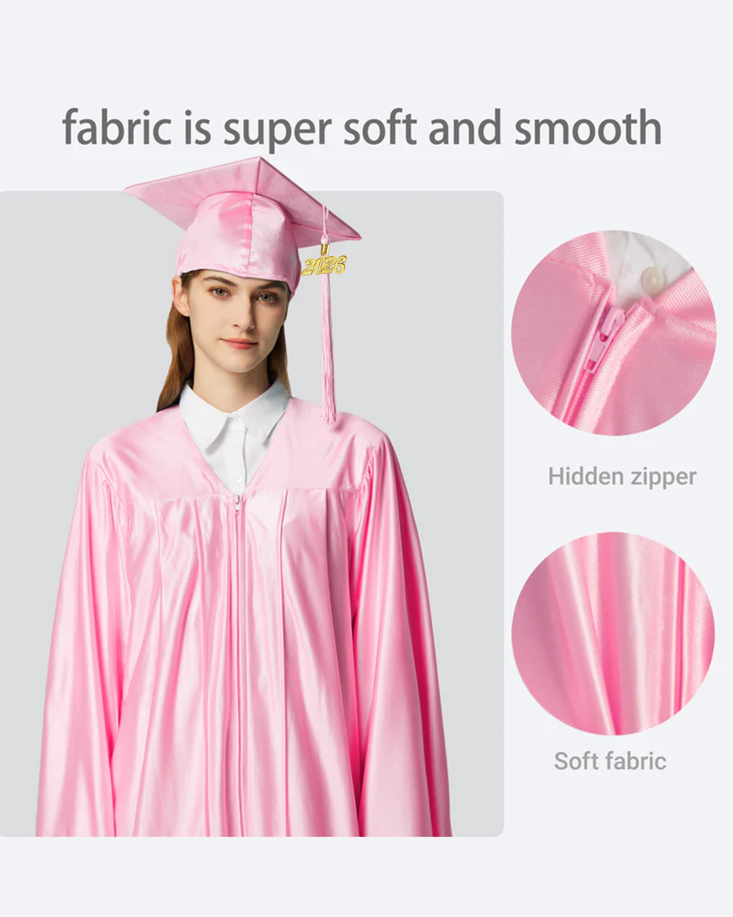 Unisex Shiny Graduation Cap and Gown with Tassel 2026 Year Charm ( Rich Color )