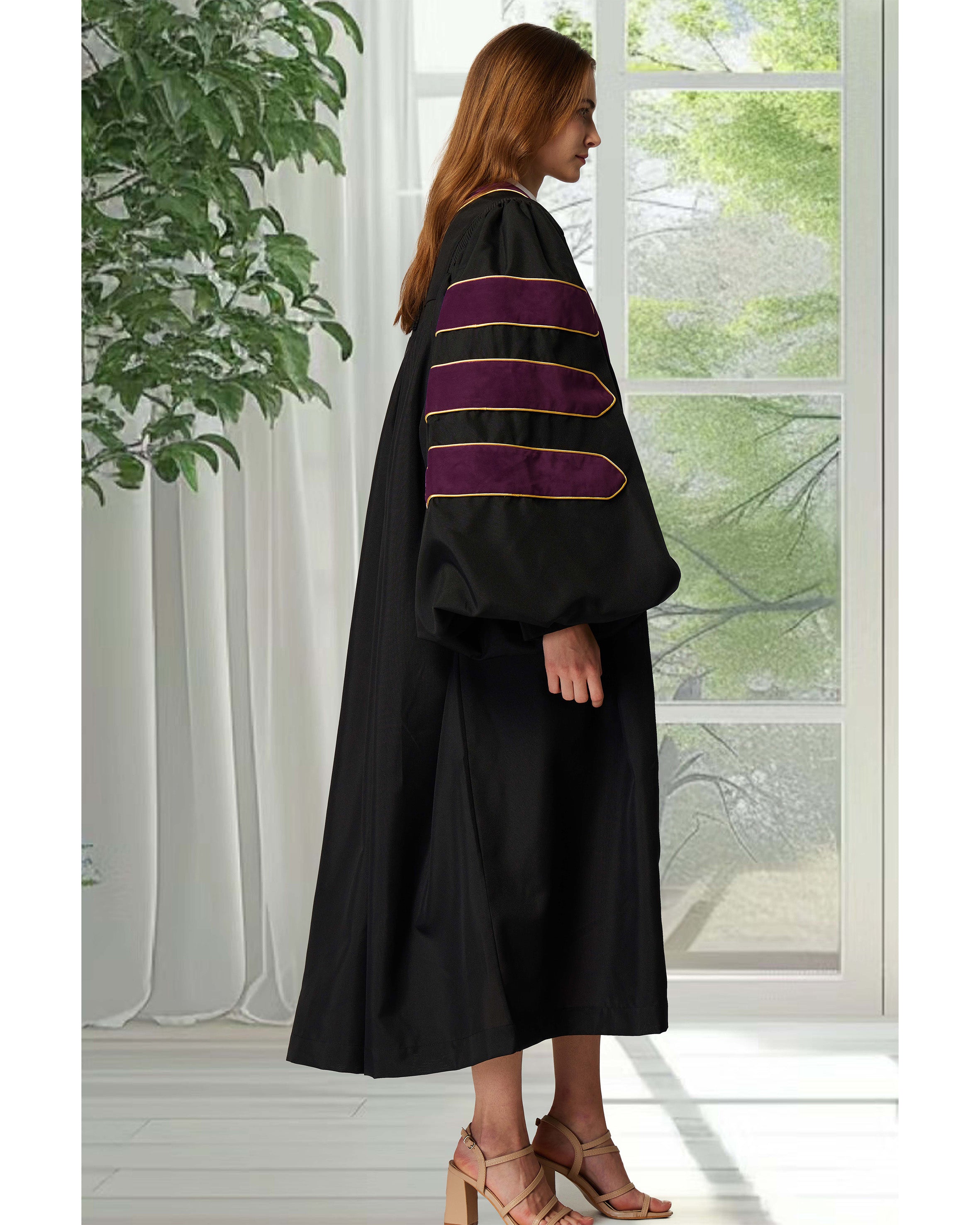 Deluxe Doctoral Graduation Gown|Graduation Regalia|PHD Gown with Gold Piping