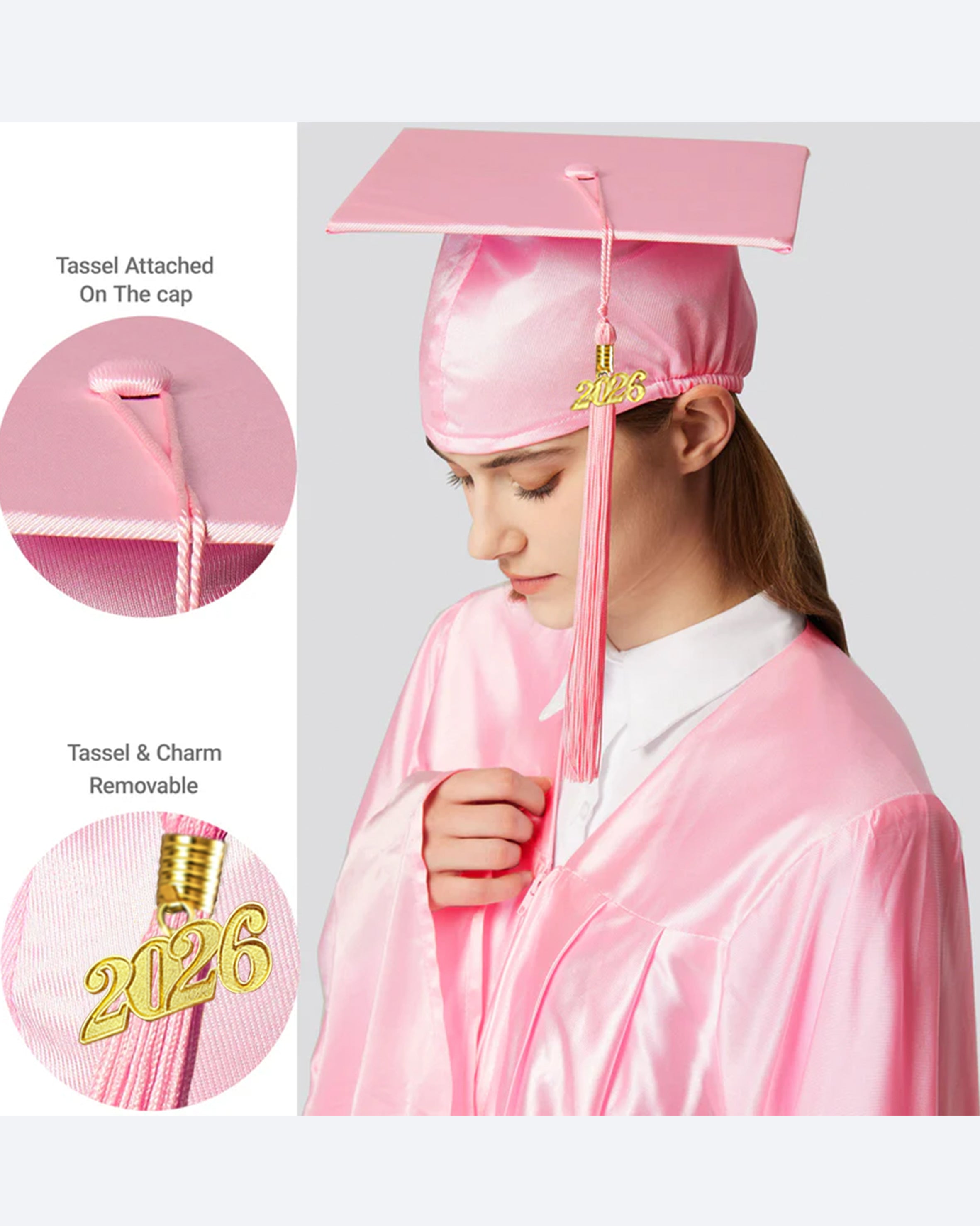 Unisex Shiny Graduation Cap and Gown with Tassel 2026 Year Charm ( Rich Color )