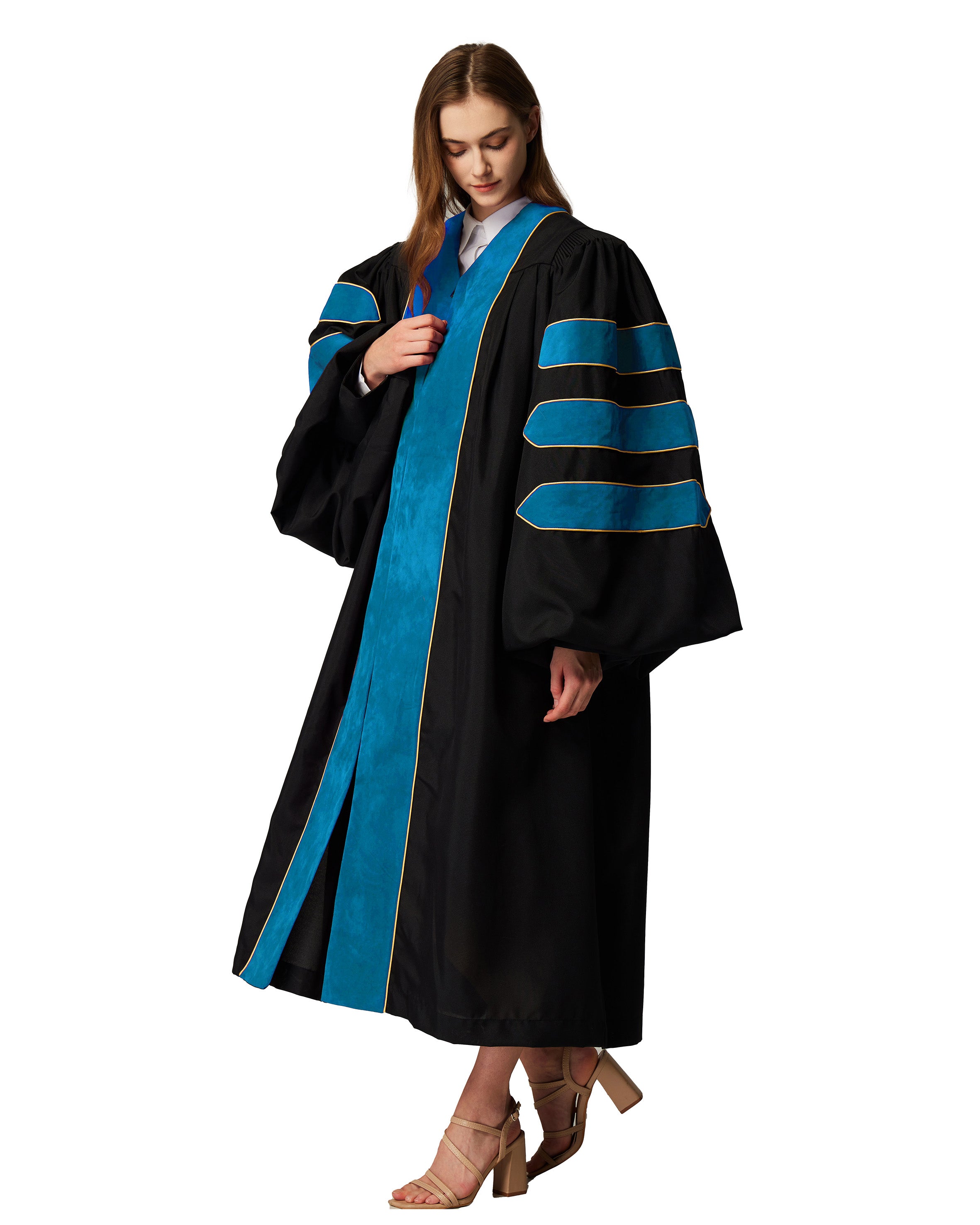 Deluxe Doctoral Graduation Gown|Graduation Regalia|PHD Gown with Gold Piping