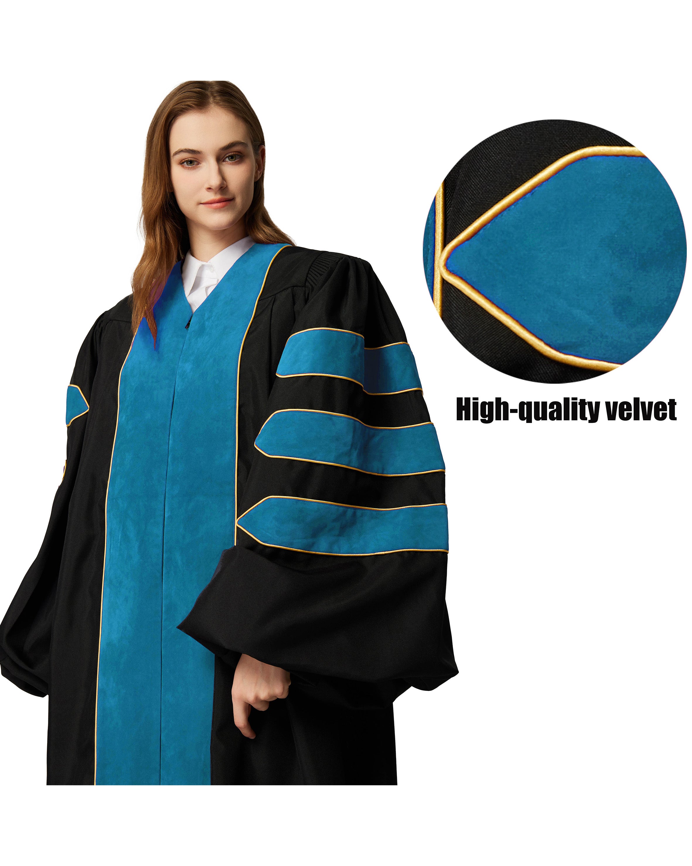 Deluxe Doctoral Graduation Gown|Graduation Regalia|PHD Gown with Gold Piping
