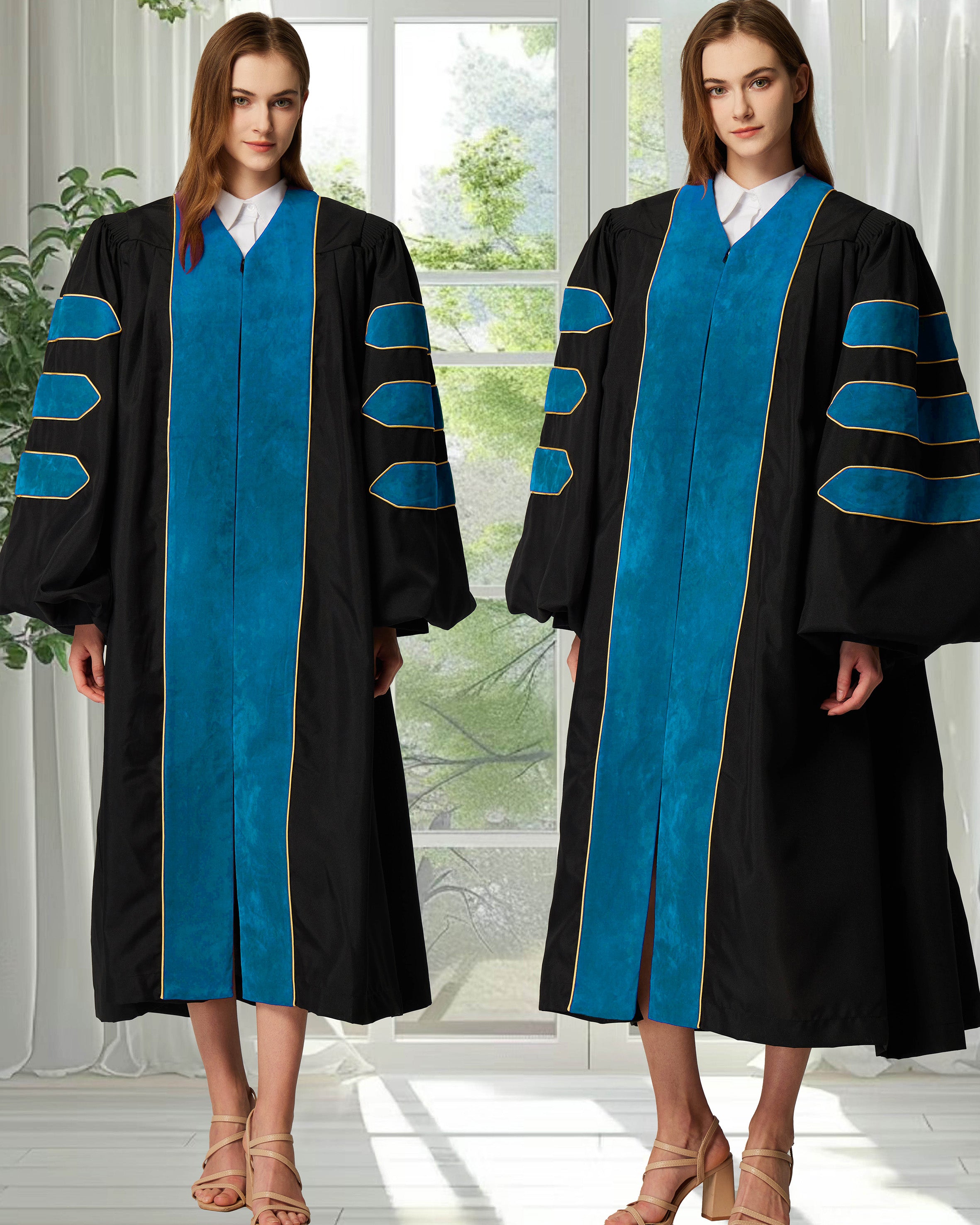 Deluxe Doctoral Graduation Gown|Graduation Regalia|PHD Gown with Gold Piping