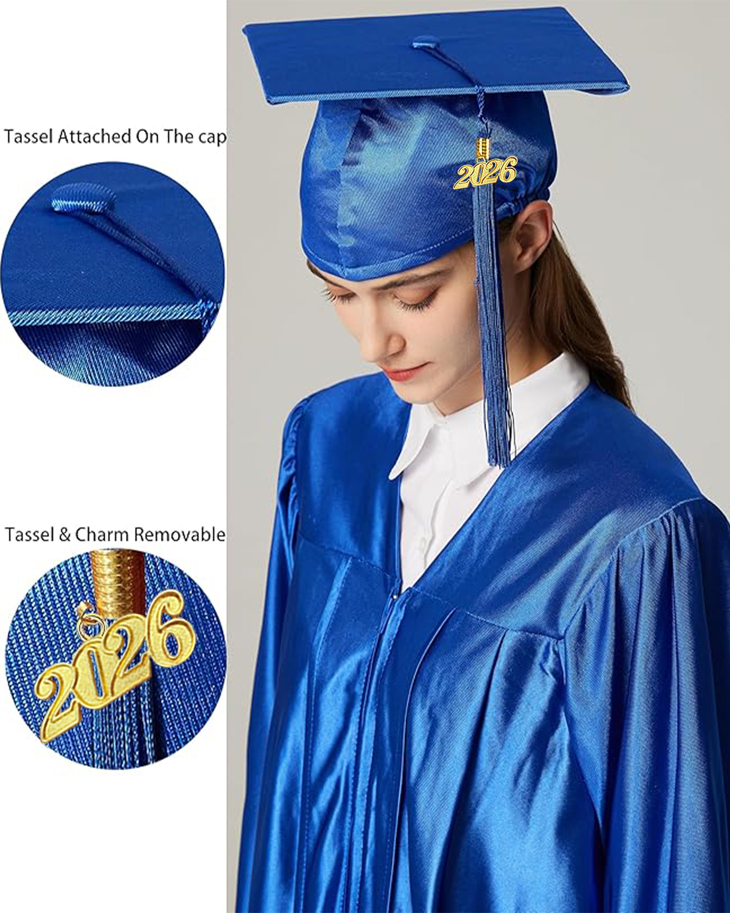 MyGradDay Unisex Adult Shiny Graduation Cap with Tassel 2026 Year Charm