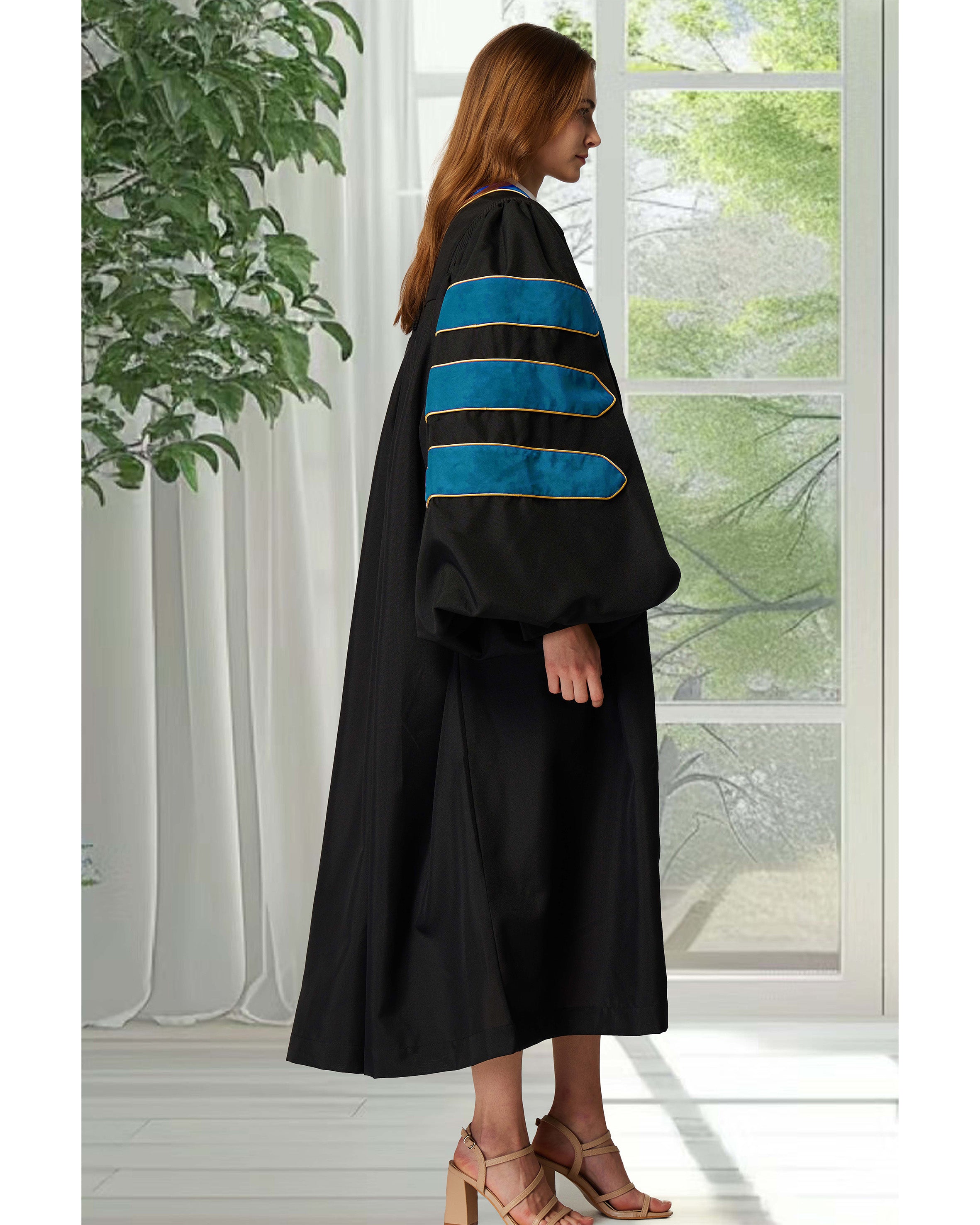 Deluxe Doctoral Graduation Gown|Graduation Regalia|PHD Gown with Gold Piping