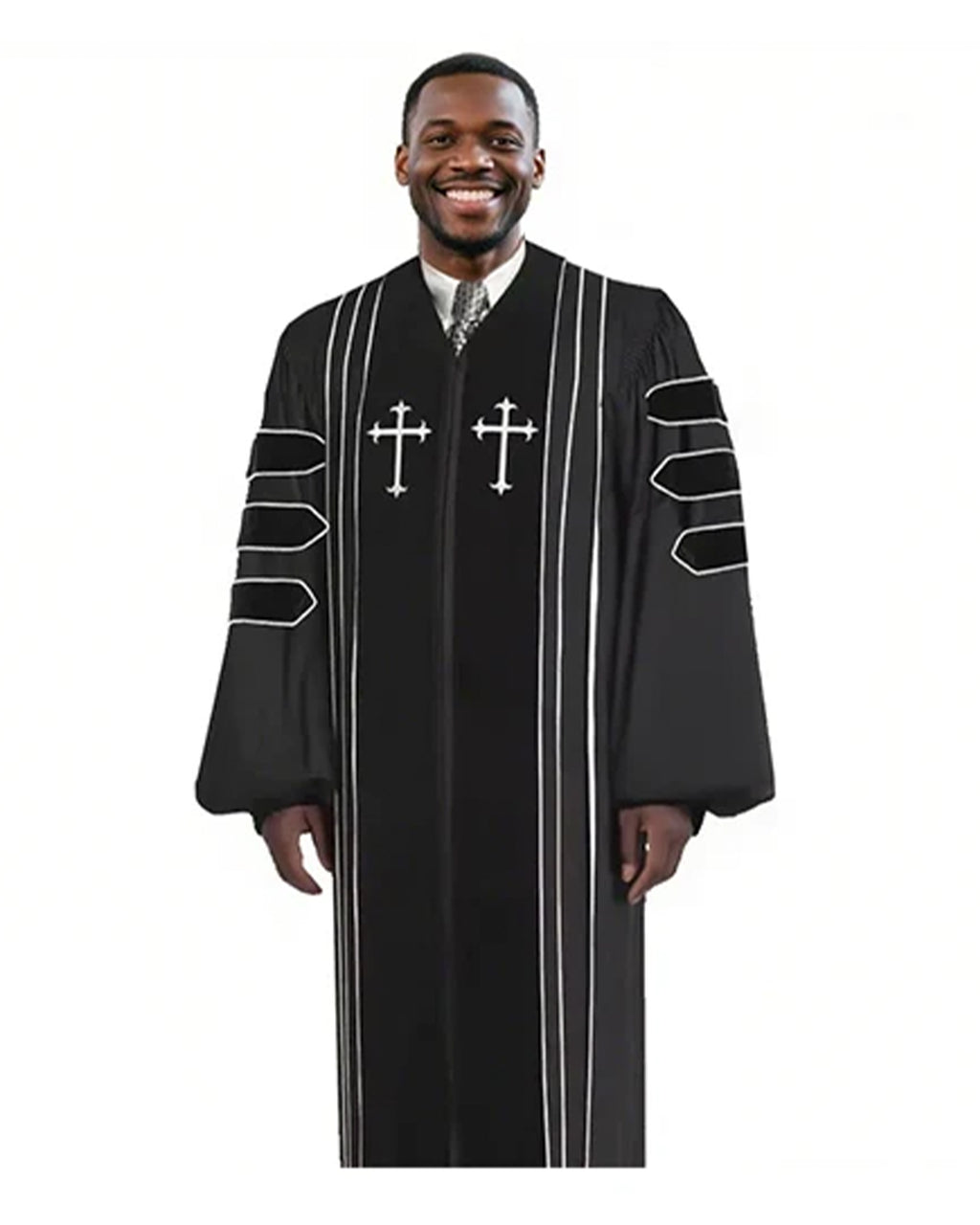 Customized Unisex Black doctoral Pulpit Robes of Divinity | Clergy Robe