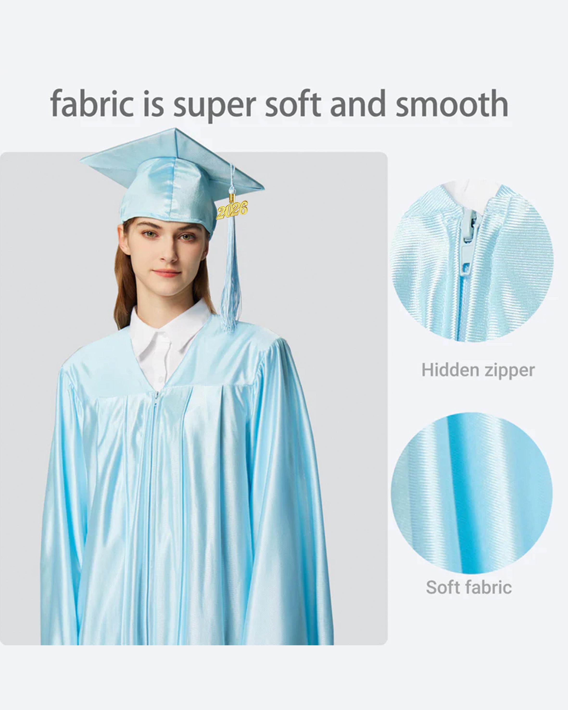 Unisex Shiny Graduation Cap and Gown with Tassel 2026 Year Charm ( Rich Color )