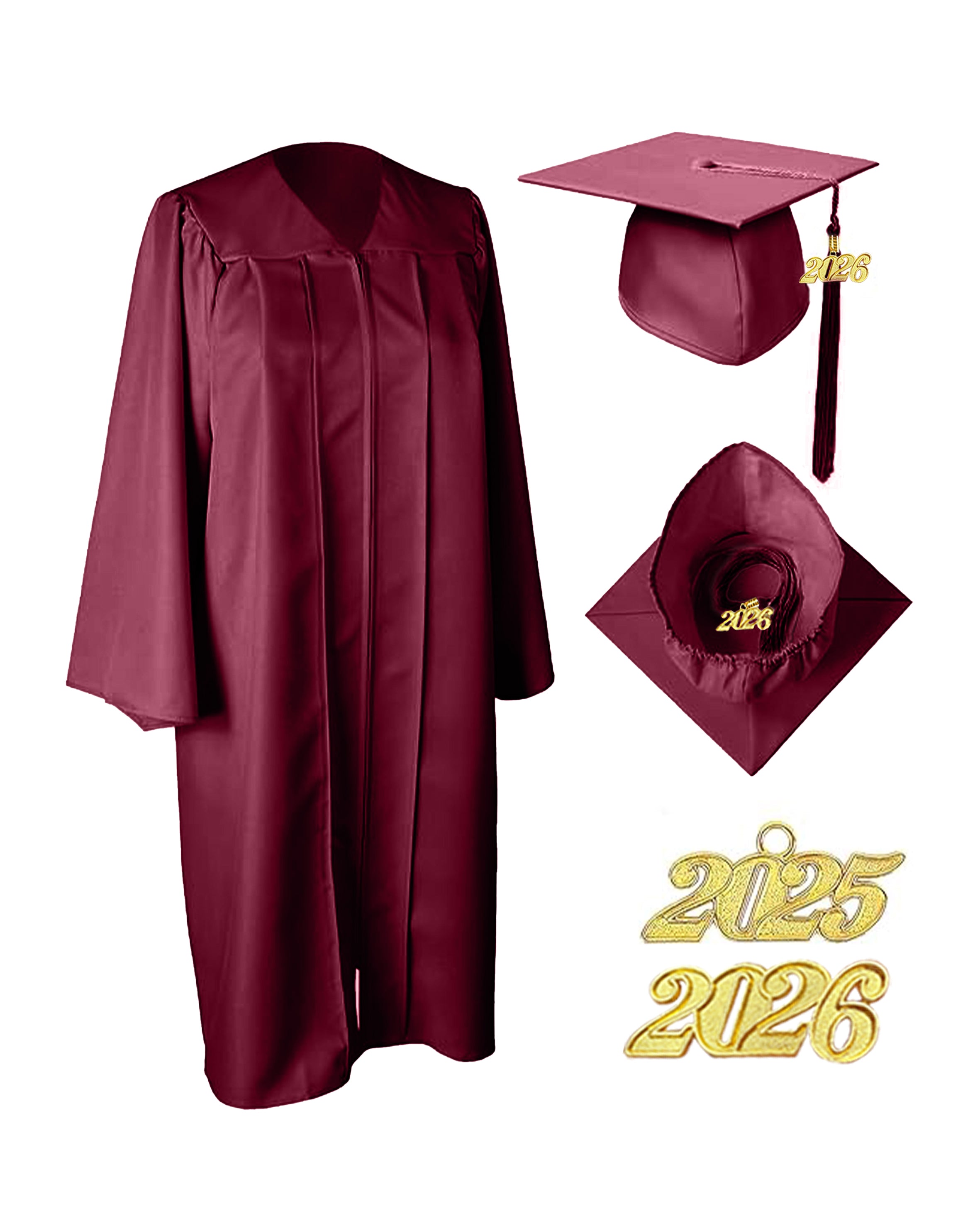 Unisex Matte Graduation Cap & Gown with Tassel 2026 Year Charm ( Rich Color )