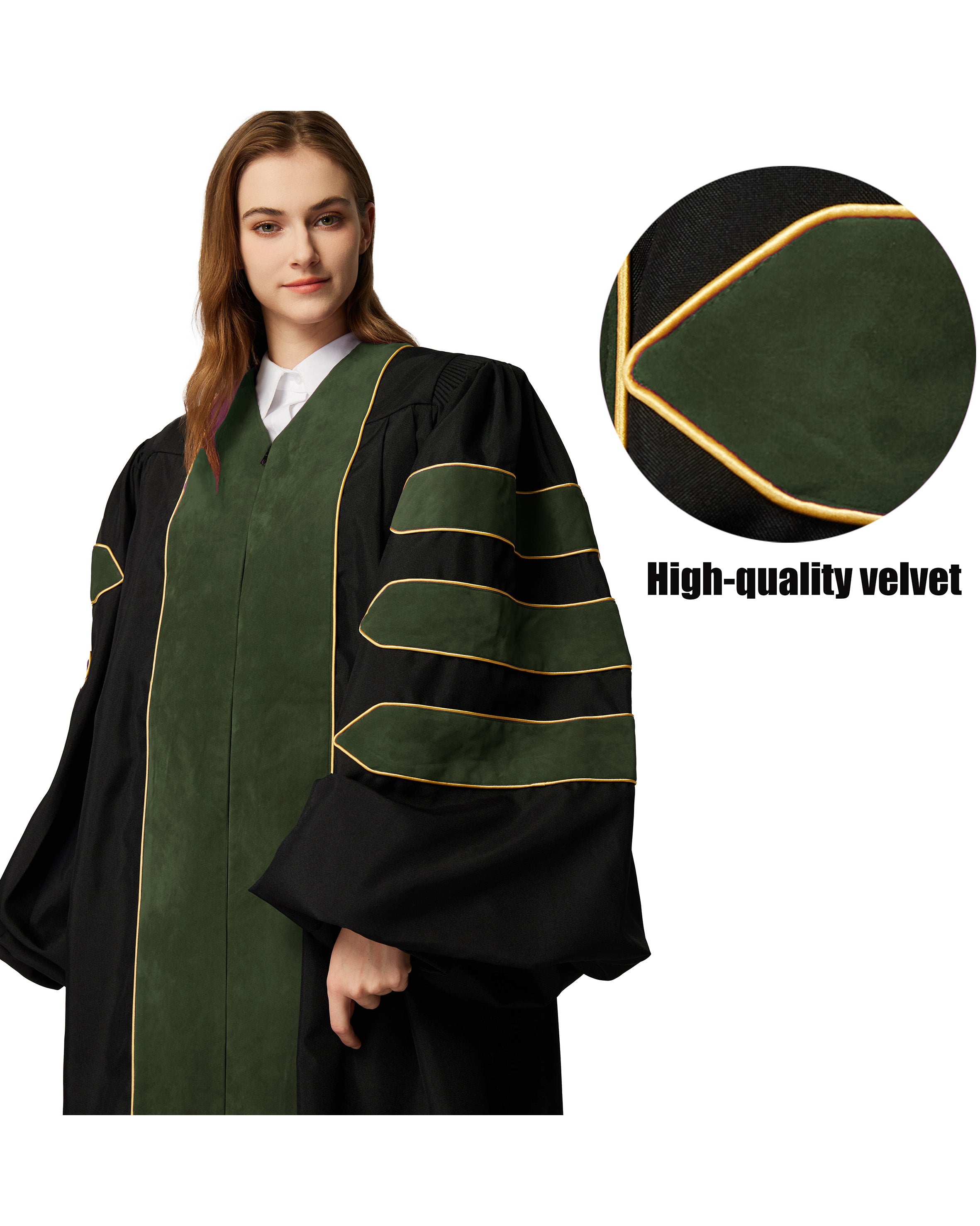 Deluxe Doctoral Graduation Gown|Graduation Regalia|PHD Gown with Gold Piping