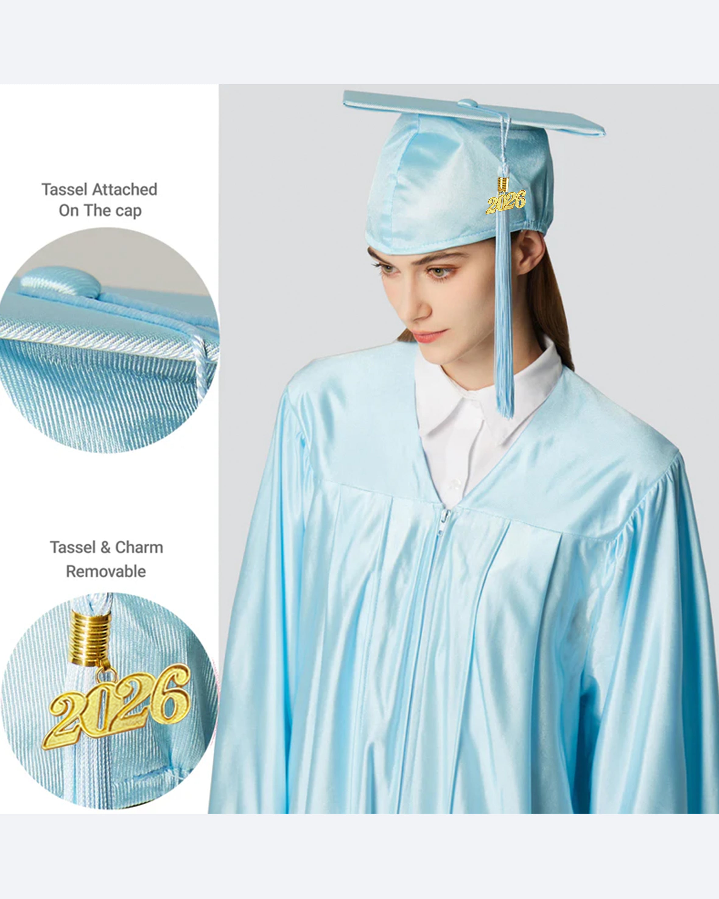 Unisex Shiny Graduation Cap and Gown with Tassel 2026 Year Charm ( Rich Color )