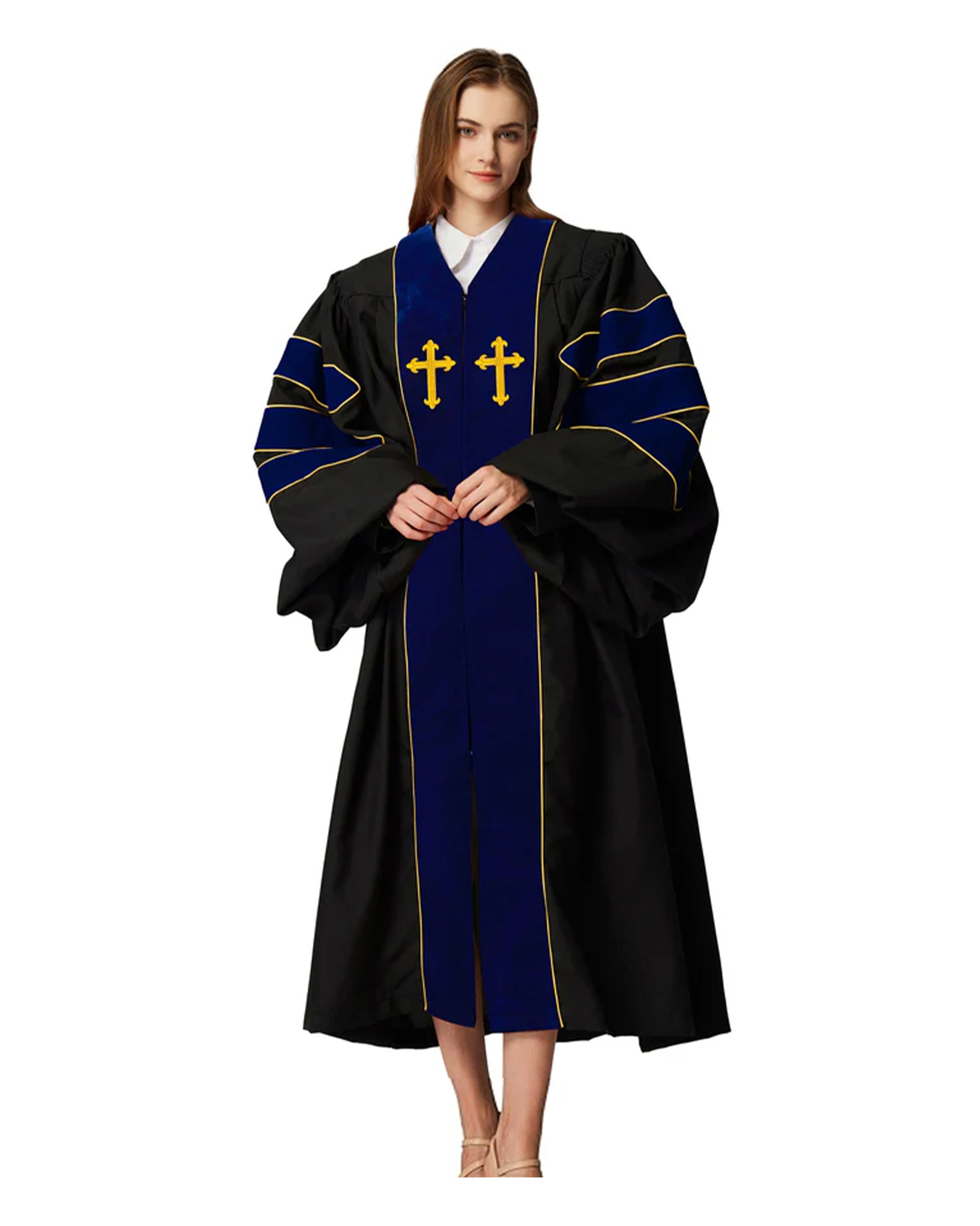 Customized Unisex Deluxe Doctor of Divinity Clergy Robes | Doctorate pulpit robes with Gold Piping
