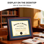 MyGradDay 8.5x11 Diploma Frame with Maroon over Gold Mat or Display 11x14 Document without Mat,Solid Wood & UV Protection Acrylic,Mahogany Degree Certificate Frame