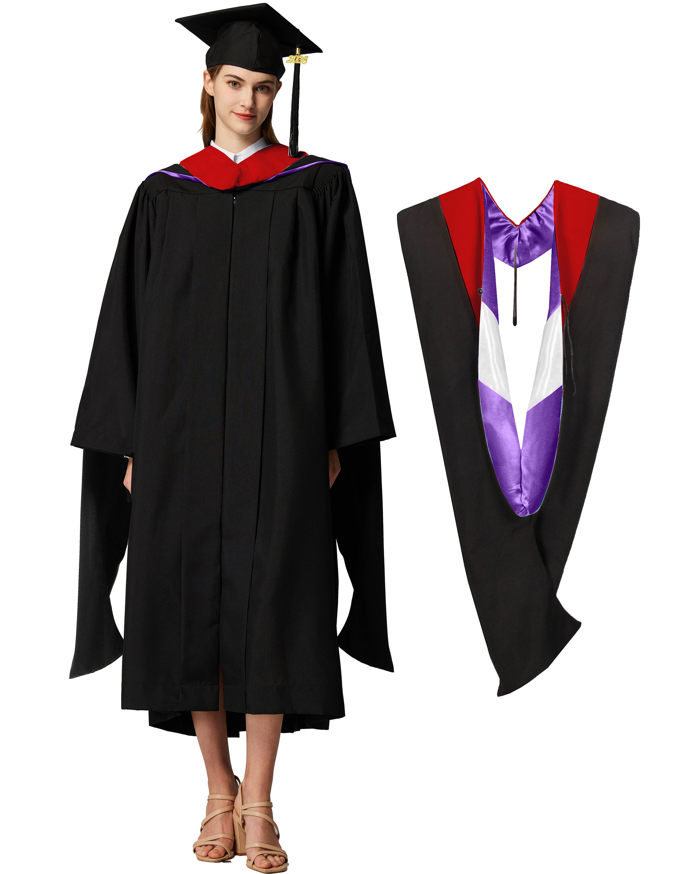 MyGradDay Unisex Master Graduation Gown Cap and Hood Master Regalia with 2026 Tassel
