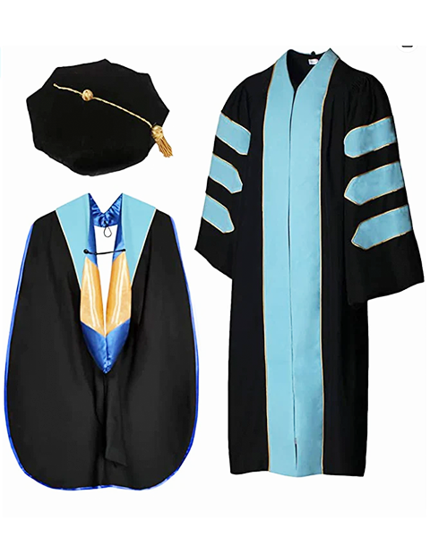 Deluxe Doctoral Graduation Gown with Gold Piping Plus Doctoral Tam and Doctoral Hood  Package（Rich Color）