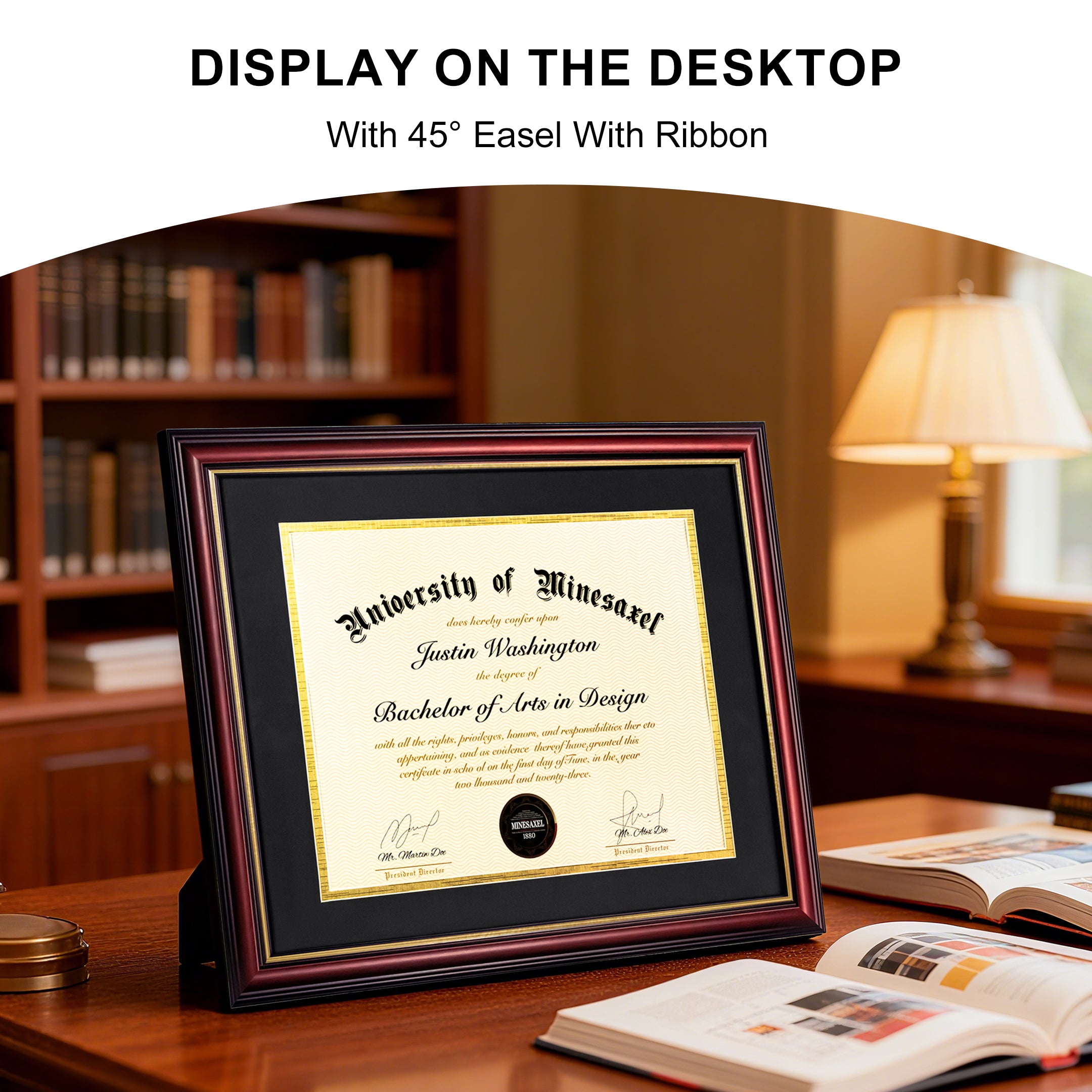 MyGradDay 8.5x11 Diploma Frame with Maroon over Gold Mat or Display 11x14 Document without Mat,Solid Wood & UV Protection Acrylic,Mahogany Degree Certificate Frame