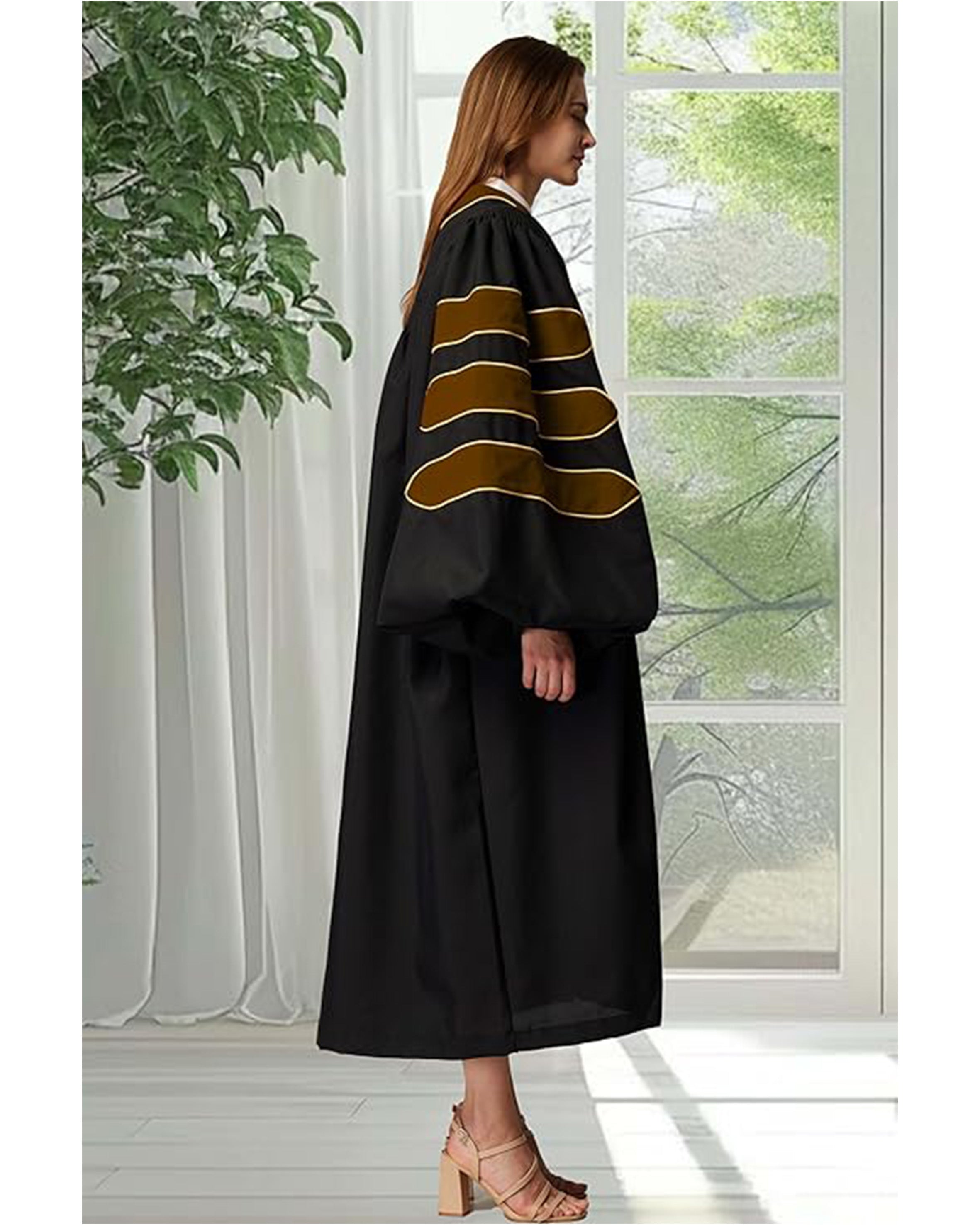 Deluxe Doctoral Graduation Gown|Graduation Regalia|PHD Gown with Gold Piping