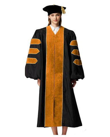 Deluxe Doctoral Graduation Gown with Gold Piping and Doctoral Tam Package (Gold Velvet)